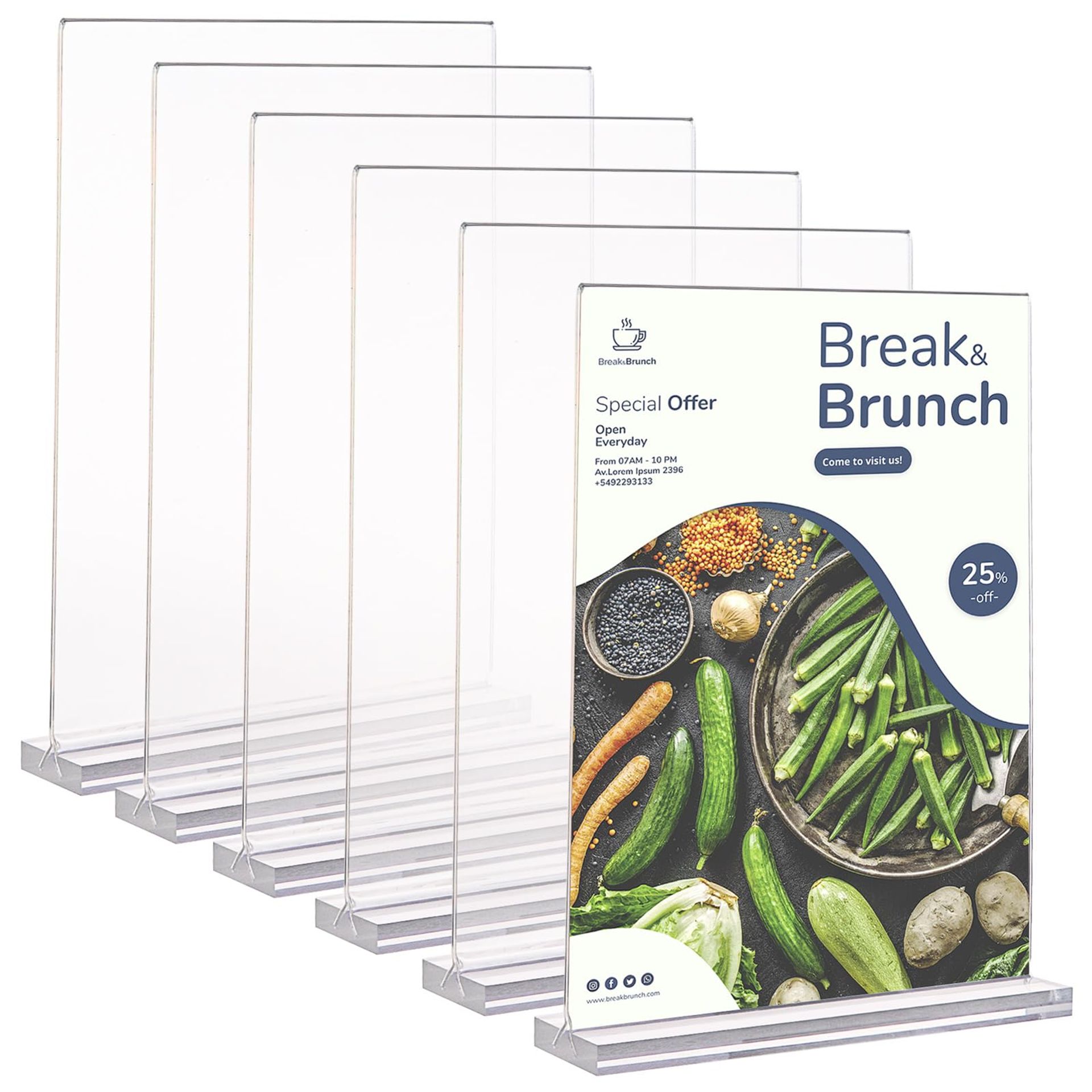 MEIDIV 6 Pack A5 Acrylic Sign Holder, Table Menu Holder Acrylic Sign Holder, A5 Display Stand, T-Shaped A5 Perspex Display Stand, Menu Stand for Restaurant, Double Side Sign Stand for Leaflet, Poster