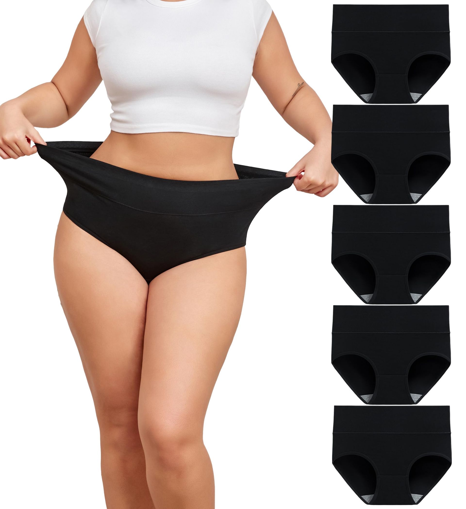 Women's High Waist Postpartum Underwear Cotton Full Briefs Tummy Control Panties - Black/Green/Vivid Blue/Purple Red/Chrome Yellow UK18