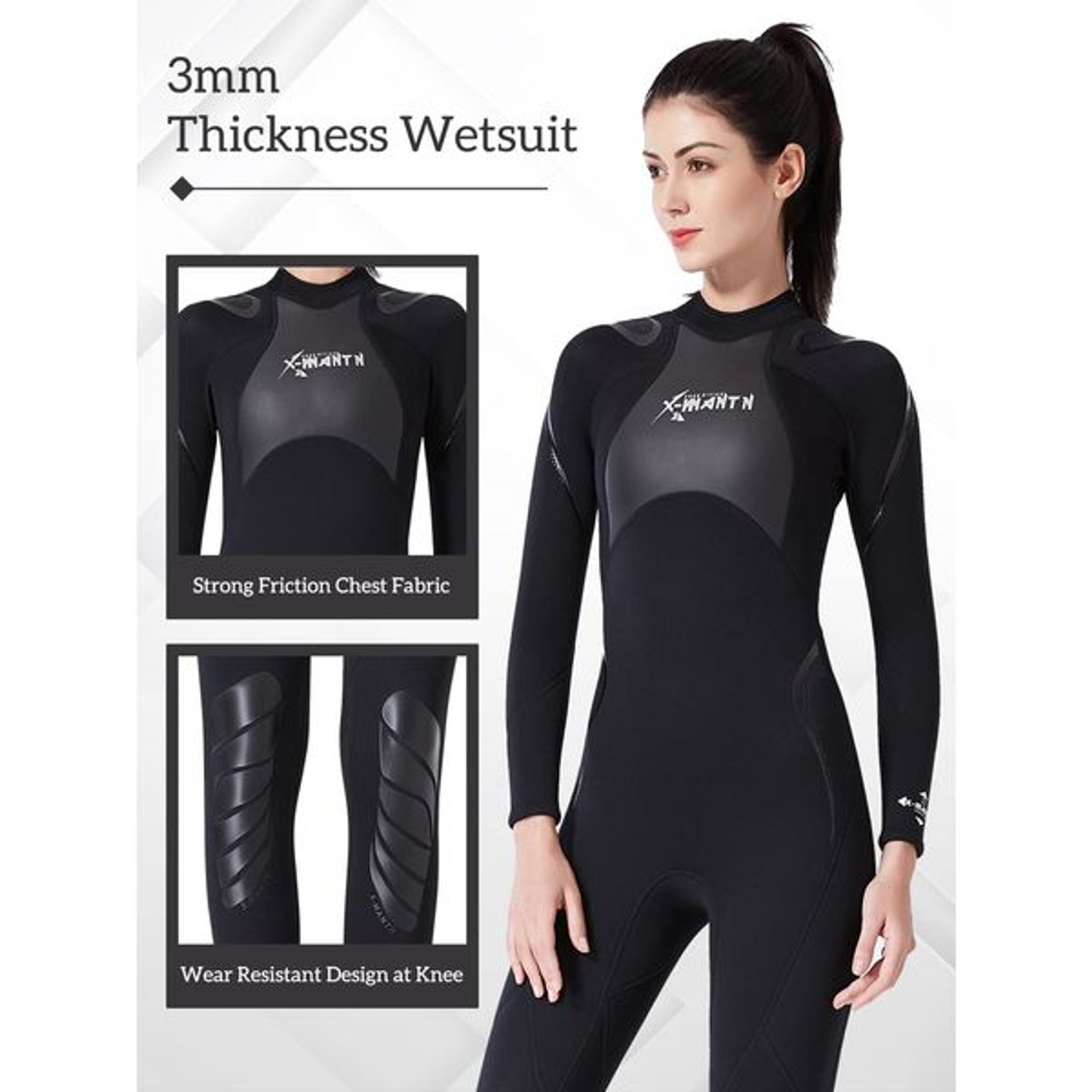 Combinaison Surf Néoprène 3/2 Mm Pour Femme – Fermeture Dos, Genoux Renforcés, UPF 50+, Pour Plongée, Surf, SUP