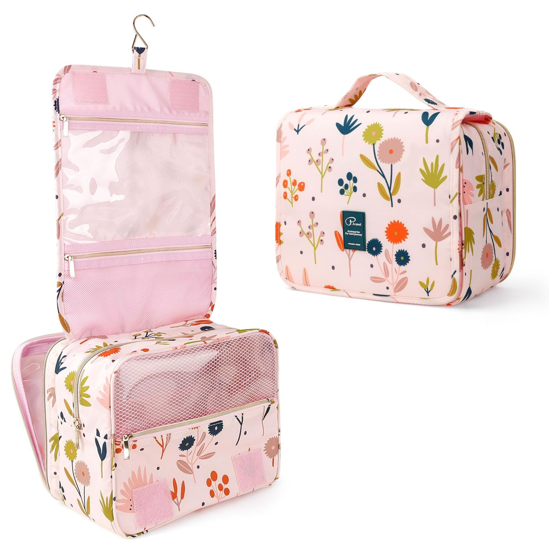 Hanging Toiletry Bag for Women Travel Essentials, Water-Resistant Cosmetic Organiser with Compartments – Floral Print