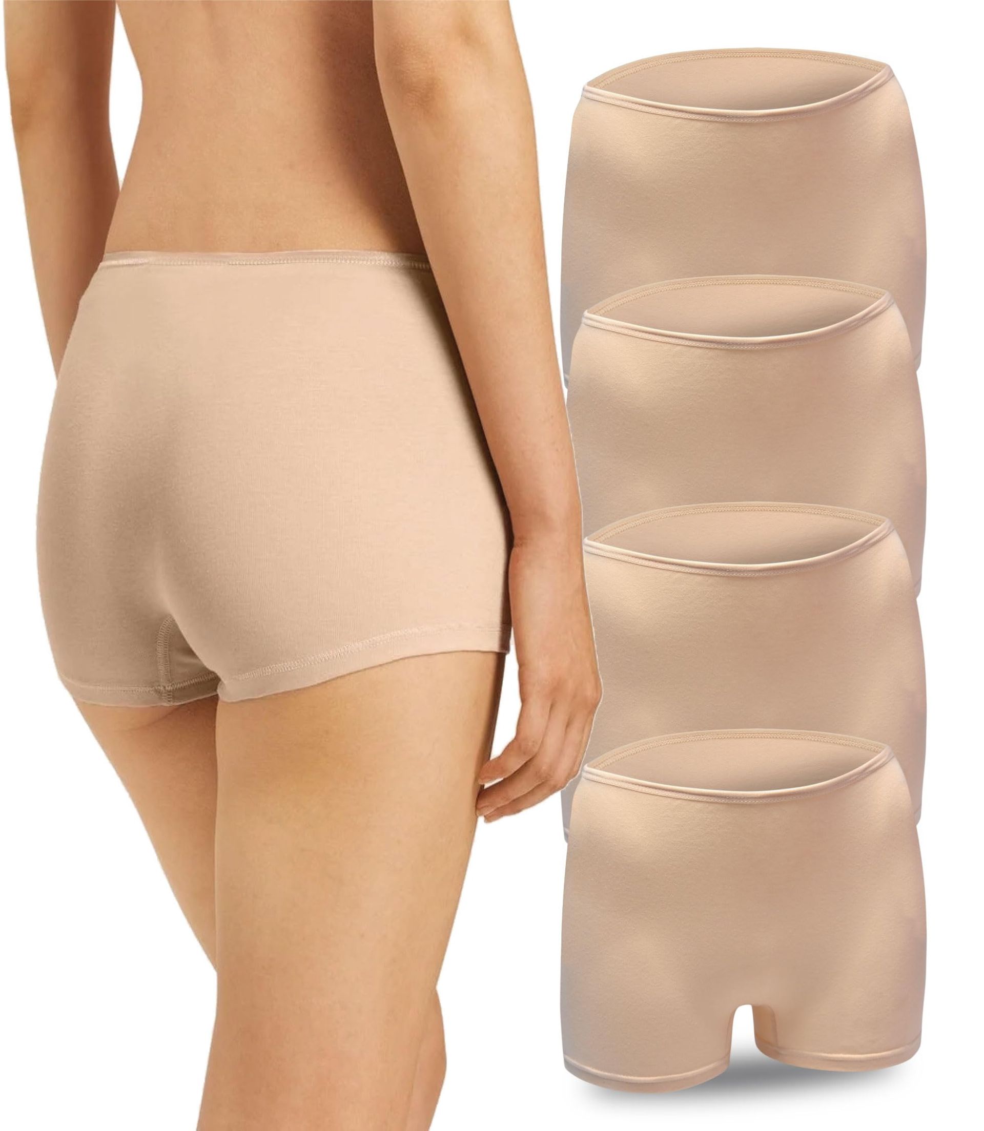 LadyMelex Women's Boxer Shorts (S-M-L-XL) Cotton Safety Boxer Briefs Anti Chafing Underwear, 4 Pieces (Beige), XL