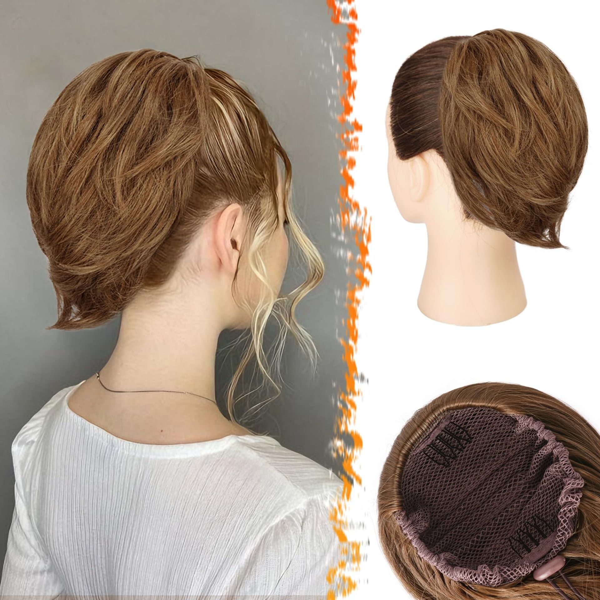 Auburn Brown Drawstring Hair Bun Extensions - Straight Synthetic Hairpiece for Women