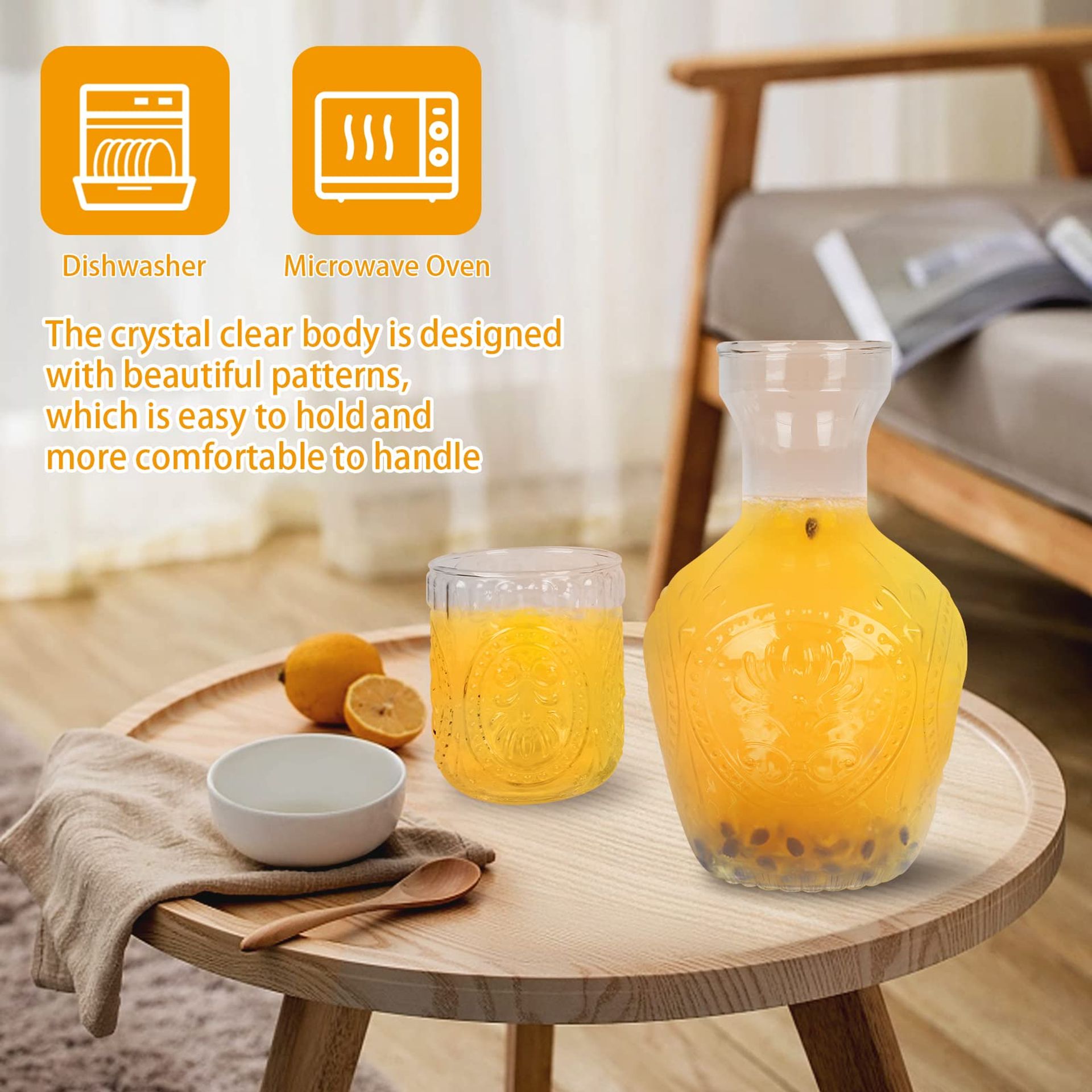 Nachttisch-Wasserkaraffe und Glas-Set Wasserglas-Becher-Set für Restaurant
