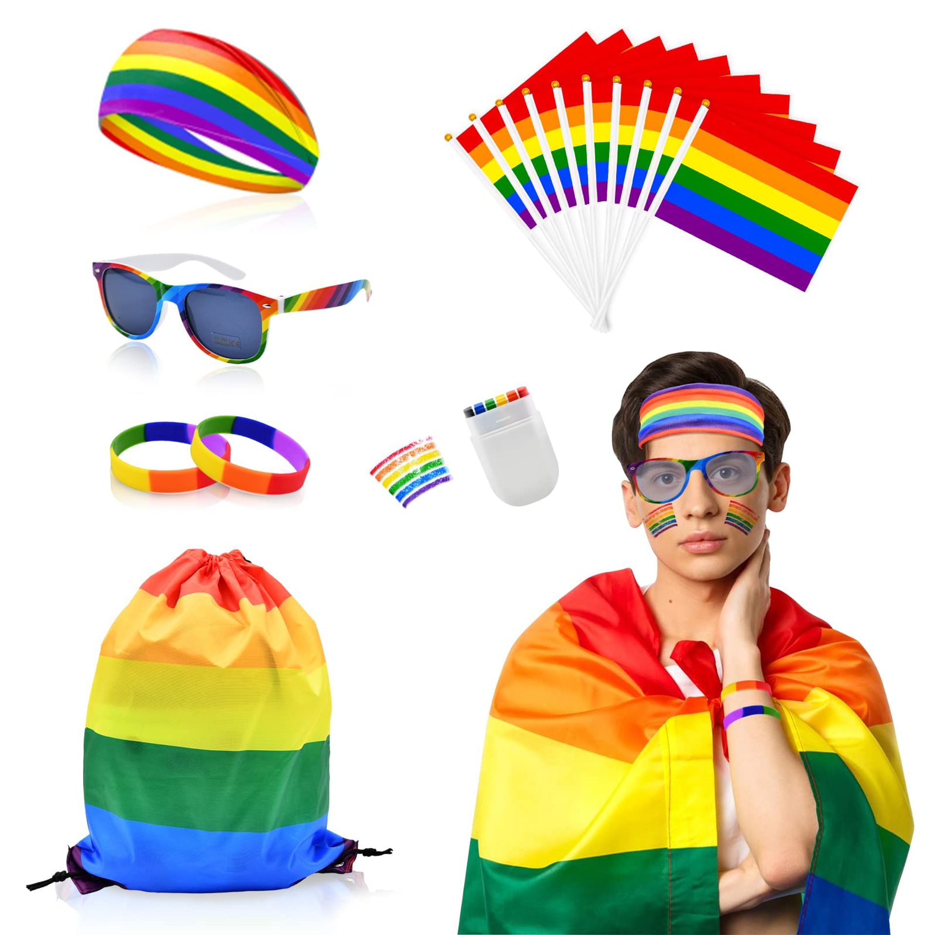 17-Piece Rainbow Pride Set - Colourful LGBTQ+ Accessories for Pride Parades & Celebrations