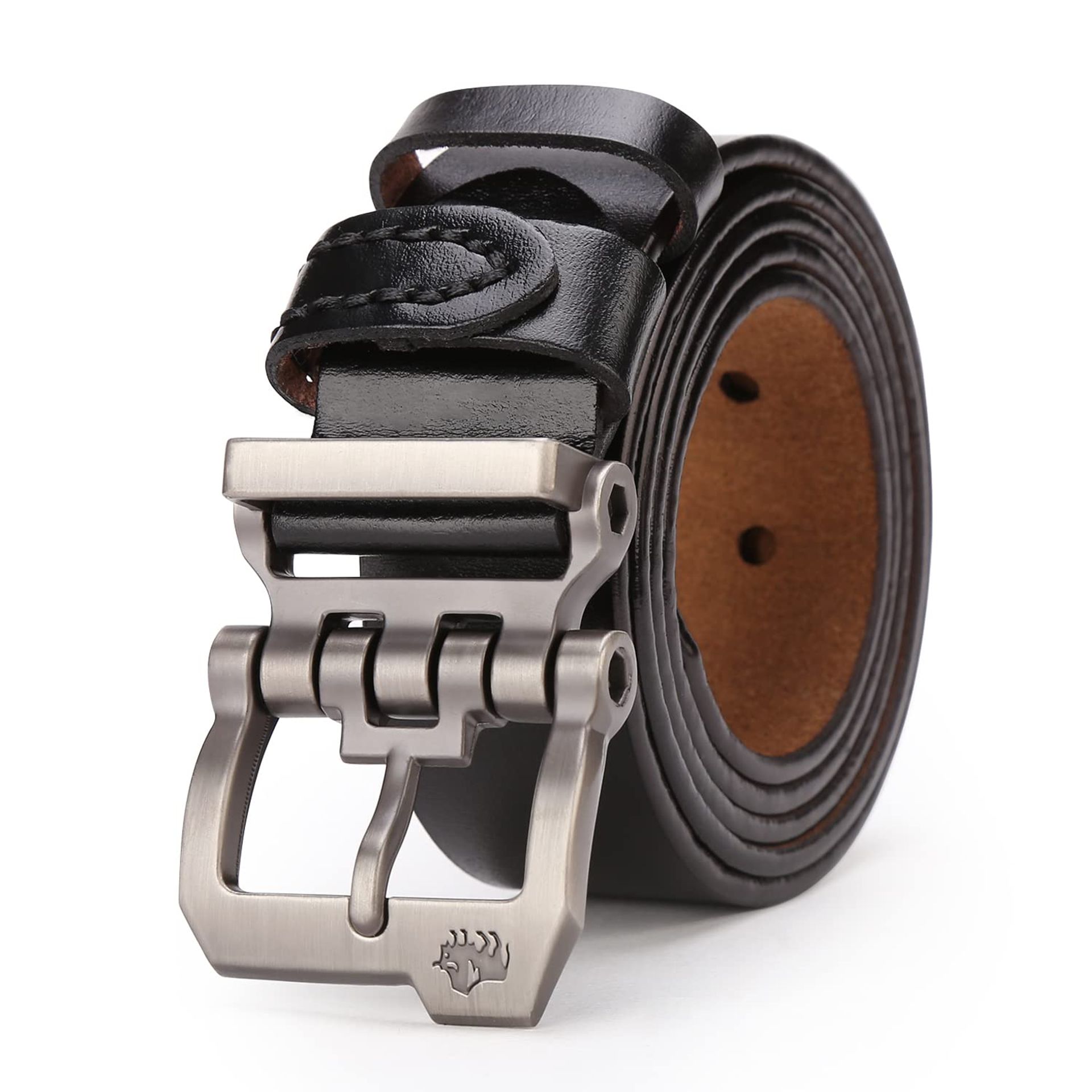 Men's Leather Belt Heavy Duty Anti-Scratch Pin Buckle for Jeans & Workwear - Black 125cm/41"-43"