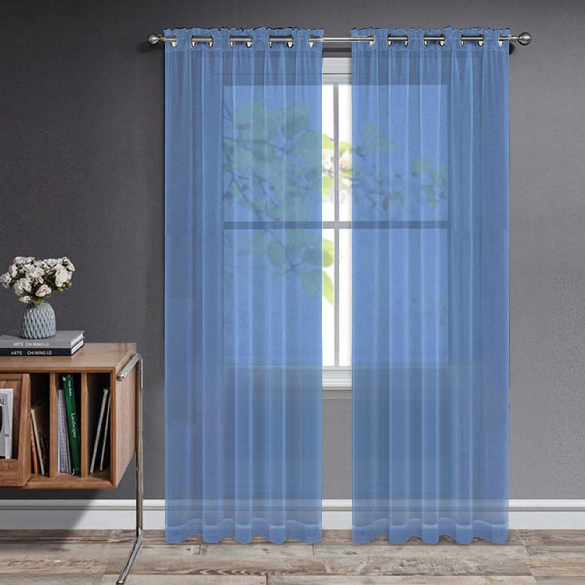 Net Curtains for Windows 2 Panels Eyelet Voile Sheer Curtains Semi Transparent Decorative for Living Room or Bedroom - Lake Blue 52x84 Inch