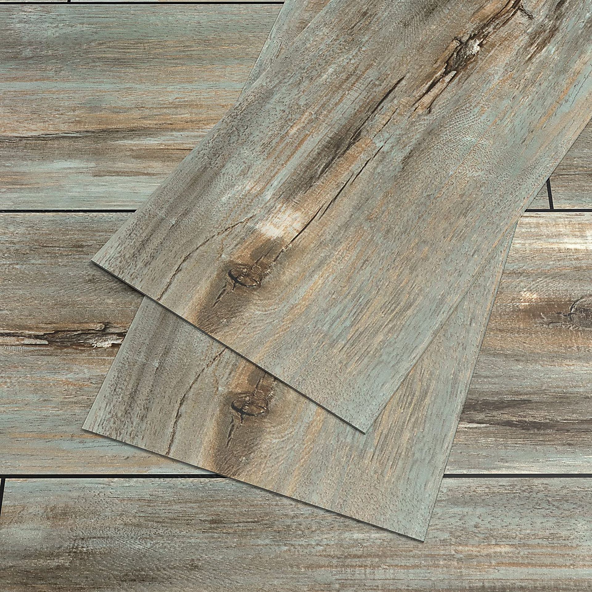 Green Grey Wood Effect Self-Adhesive Vinyl Floor Tiles - 90cm x 15cm, 36 Pieces, Waterproof