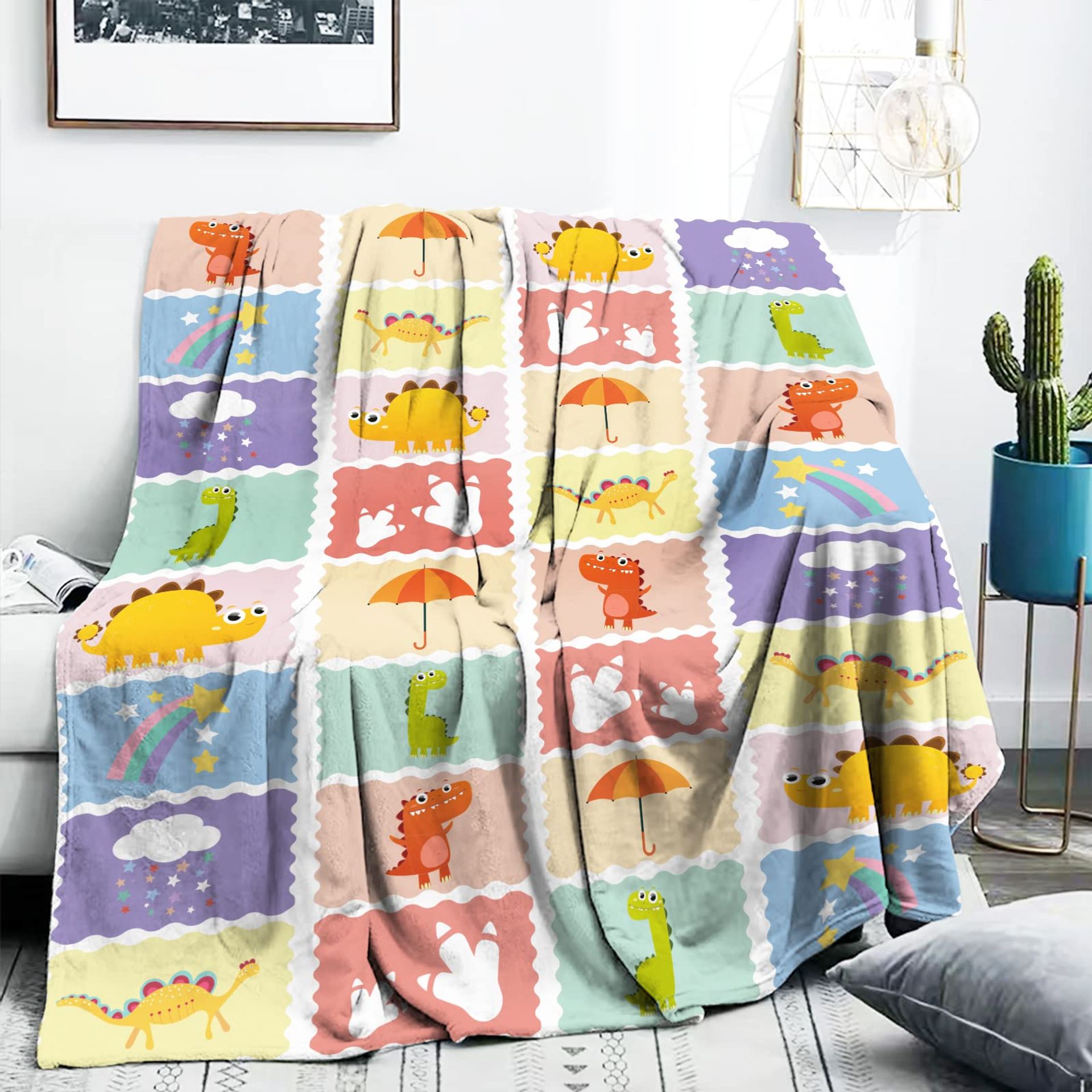Dinosaur Baby Blanket Super Soft Flannel Fleece Throw for Kids, Toddlers and Infants - Colourful Dinosaur 72x102cm