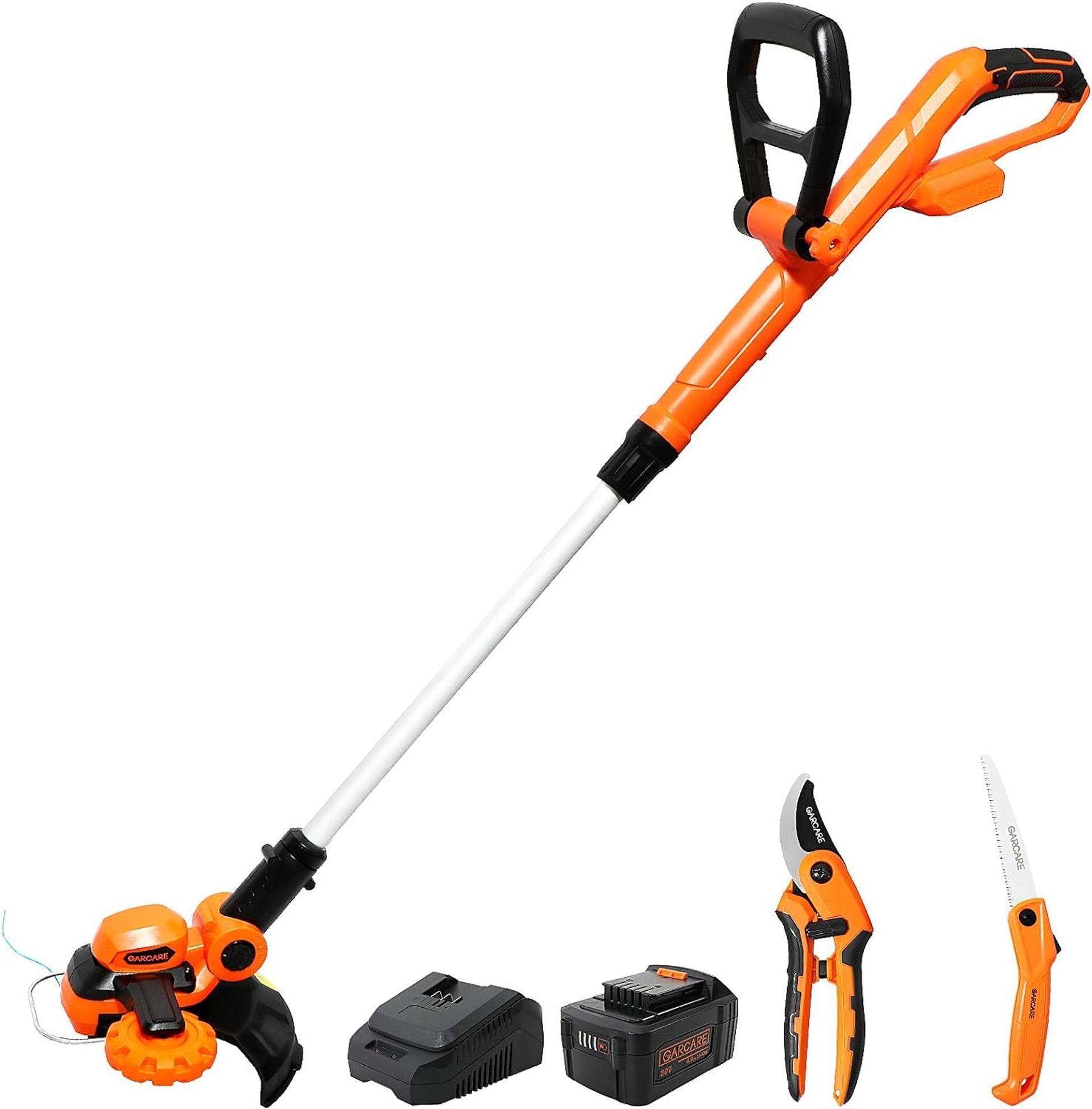 Cordless Grass Trimmer & Lawn Edger 20V 4.0Ah Battery 25cm Cutting Telescopic 2-in-1 Lightweight Design - Orange Grass Trimmer