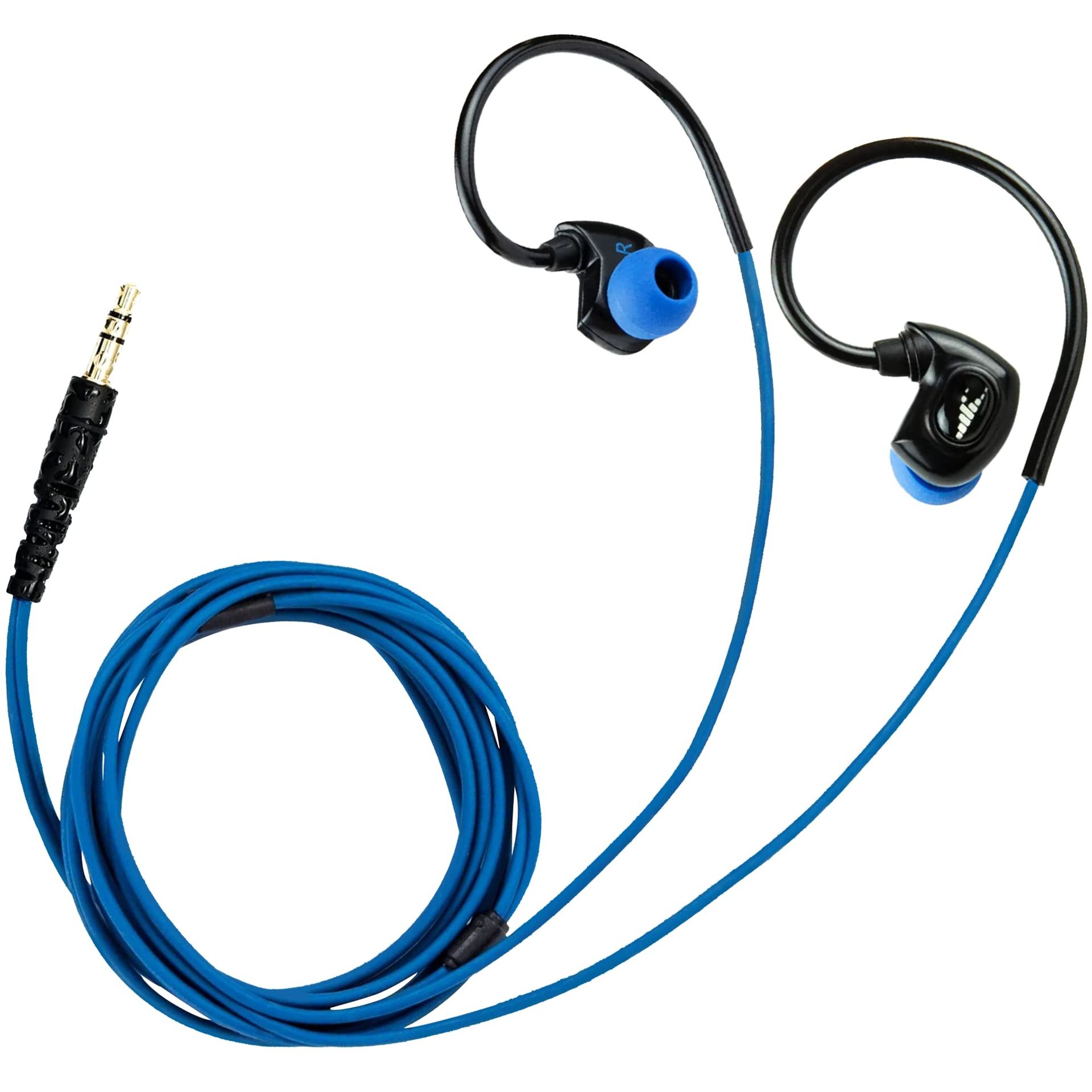 Waterproof In-Ear Headphones IPX8 Noise Cancelling Dynamic Bass for Swimming and Sports - Black/Blue SX10-BK-NRL_FBA