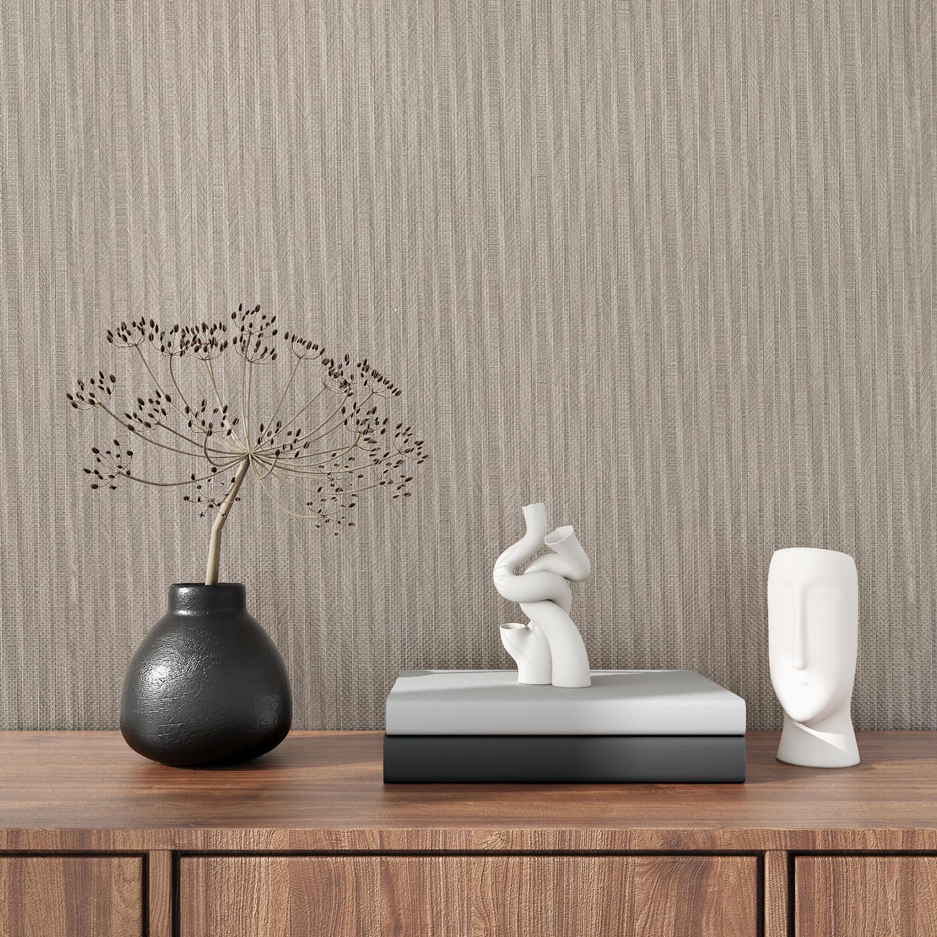 Self Adhesive Brown Grasscloth Wallpaper 40cm x 800cm - Vintage Textured Peel & Stick Wall & Furniture Covering