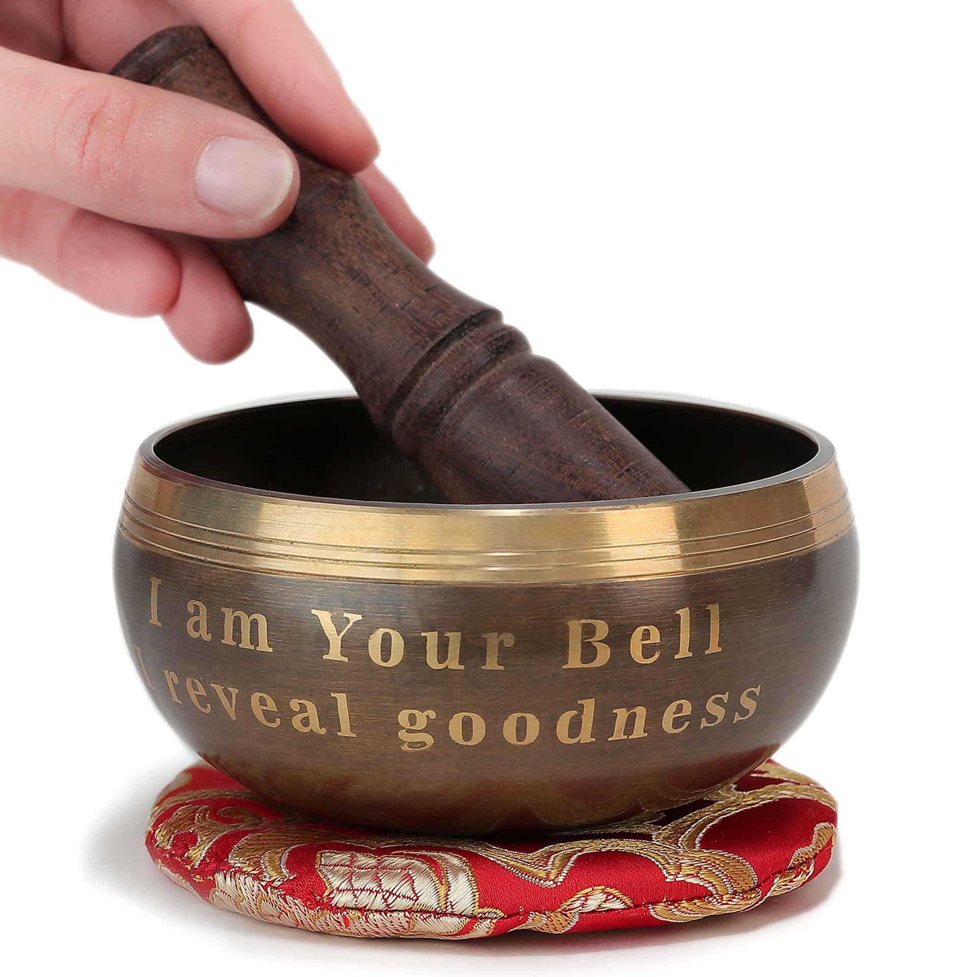 Tibetan Singing Bowl Meditation Sound Bell Set for Chakra Healing & Mindfulness - Bronze Small