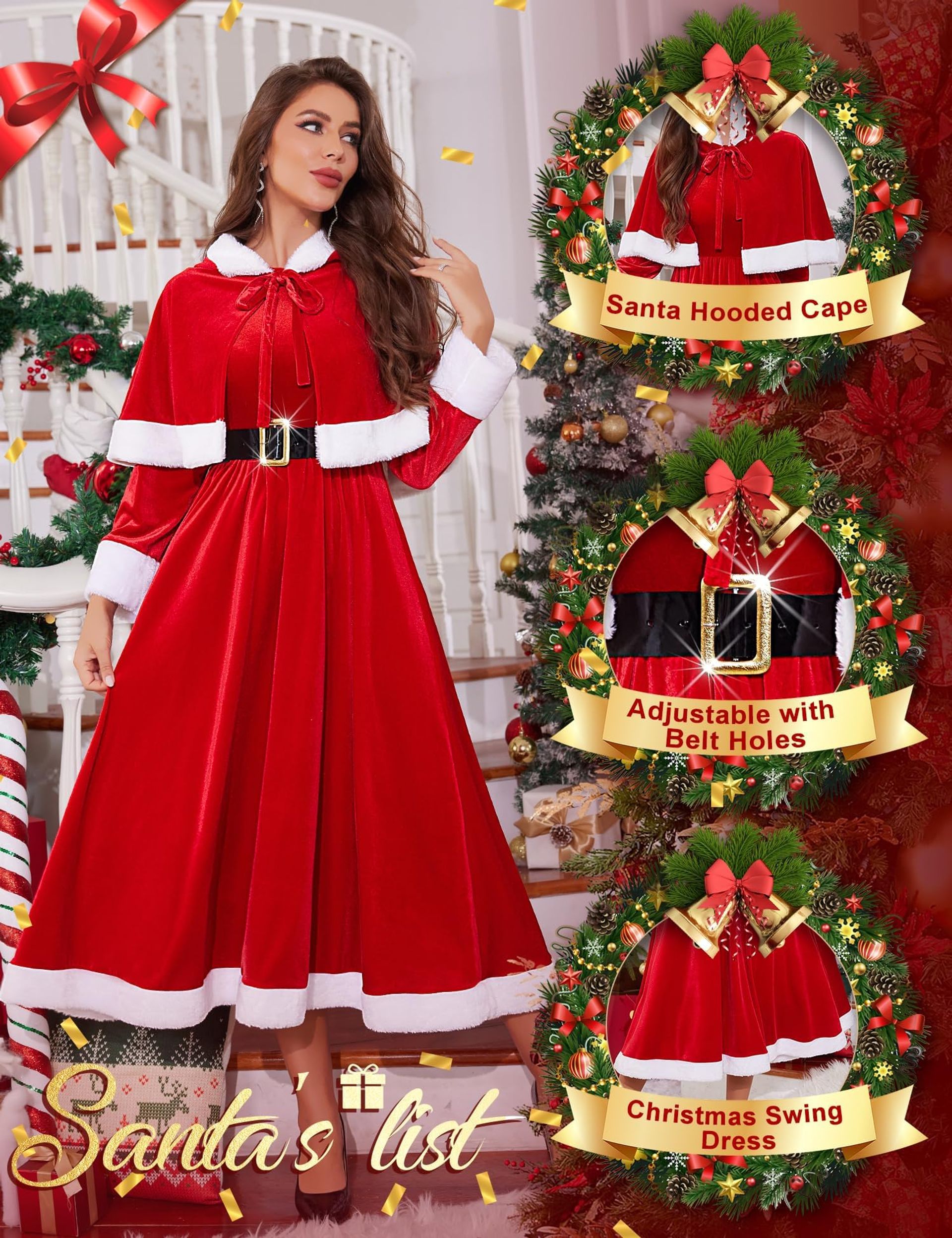 RSLOVE Mrs Claus Costume For Women - Christmas Fancy Dress Santa Babydoll