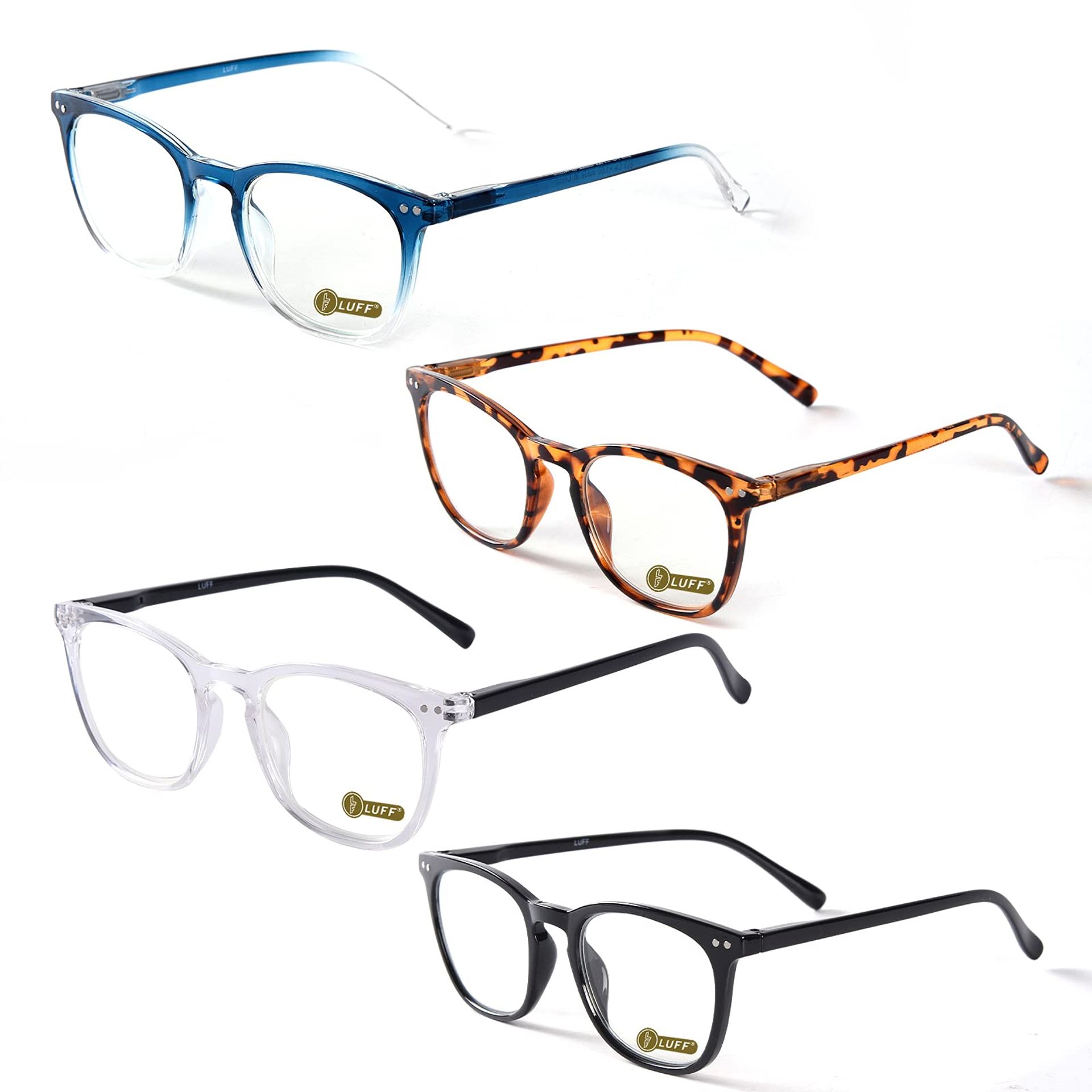 Blue Light Reading Glasses for Men and Women Anti-Eye Strain Lightweight Spring Hinge 4 Pack - Mix Colour 1.5x