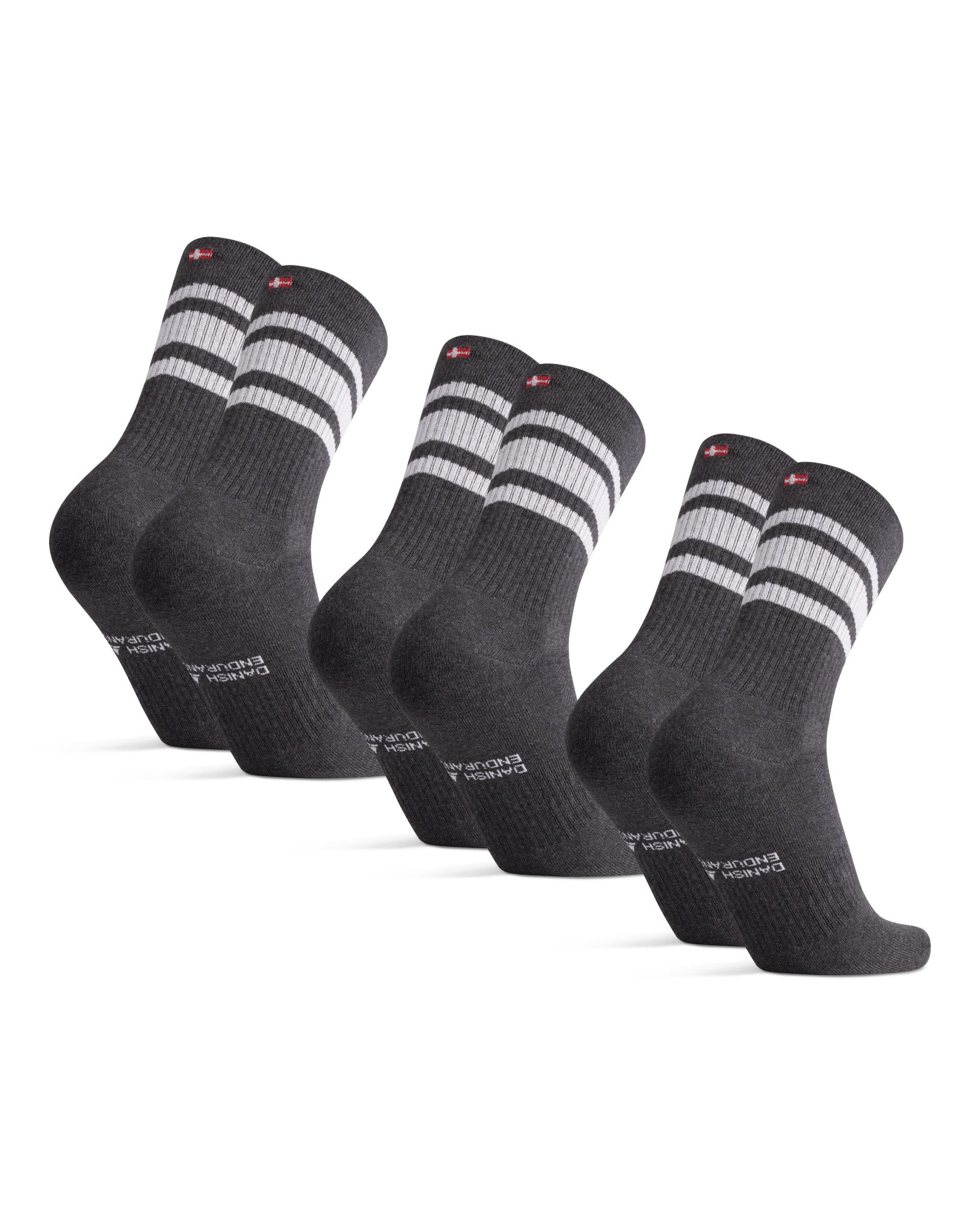 Tennis Crew Socks Cotton Striped Sports Cushioned Gym Socks 3 Pack for Men & Women - Grey/White 43-47