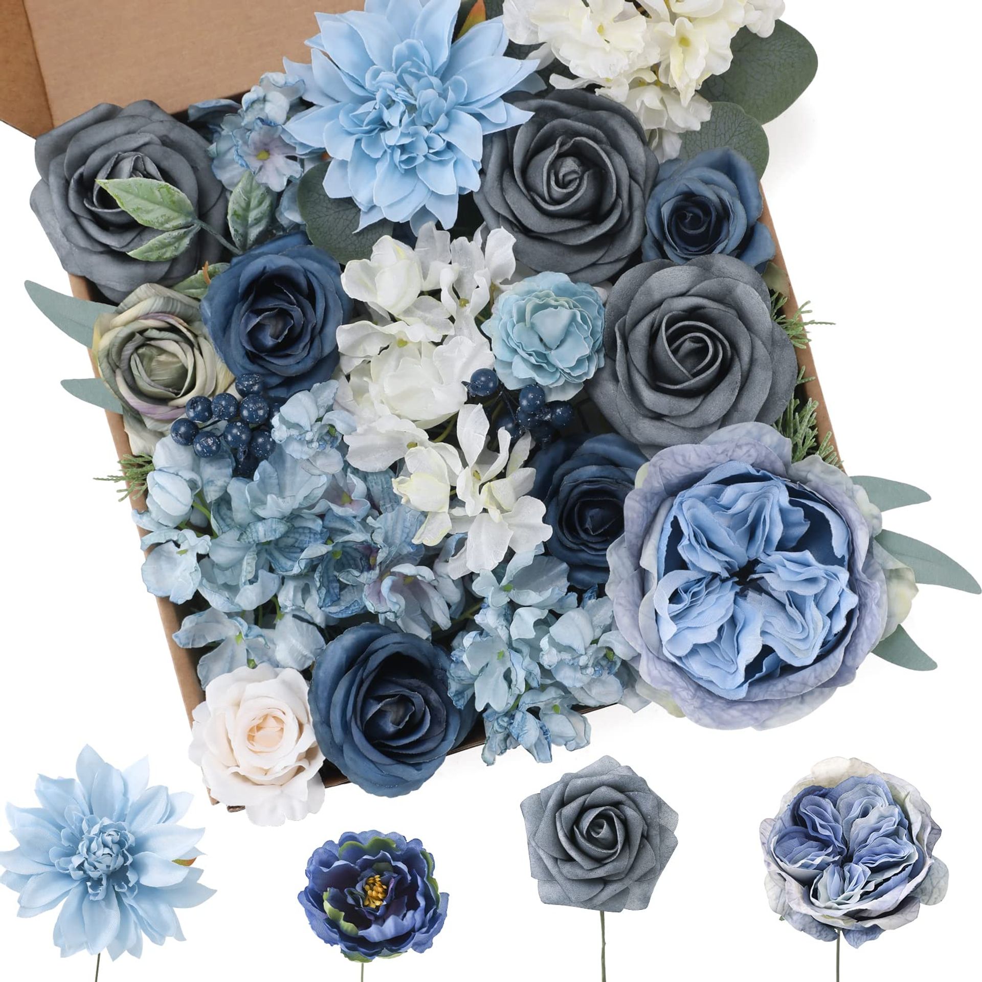Elegant Poinsettia Artificial Silk Flowers for Christmas & Weddings - Silver, Blue & White Décor