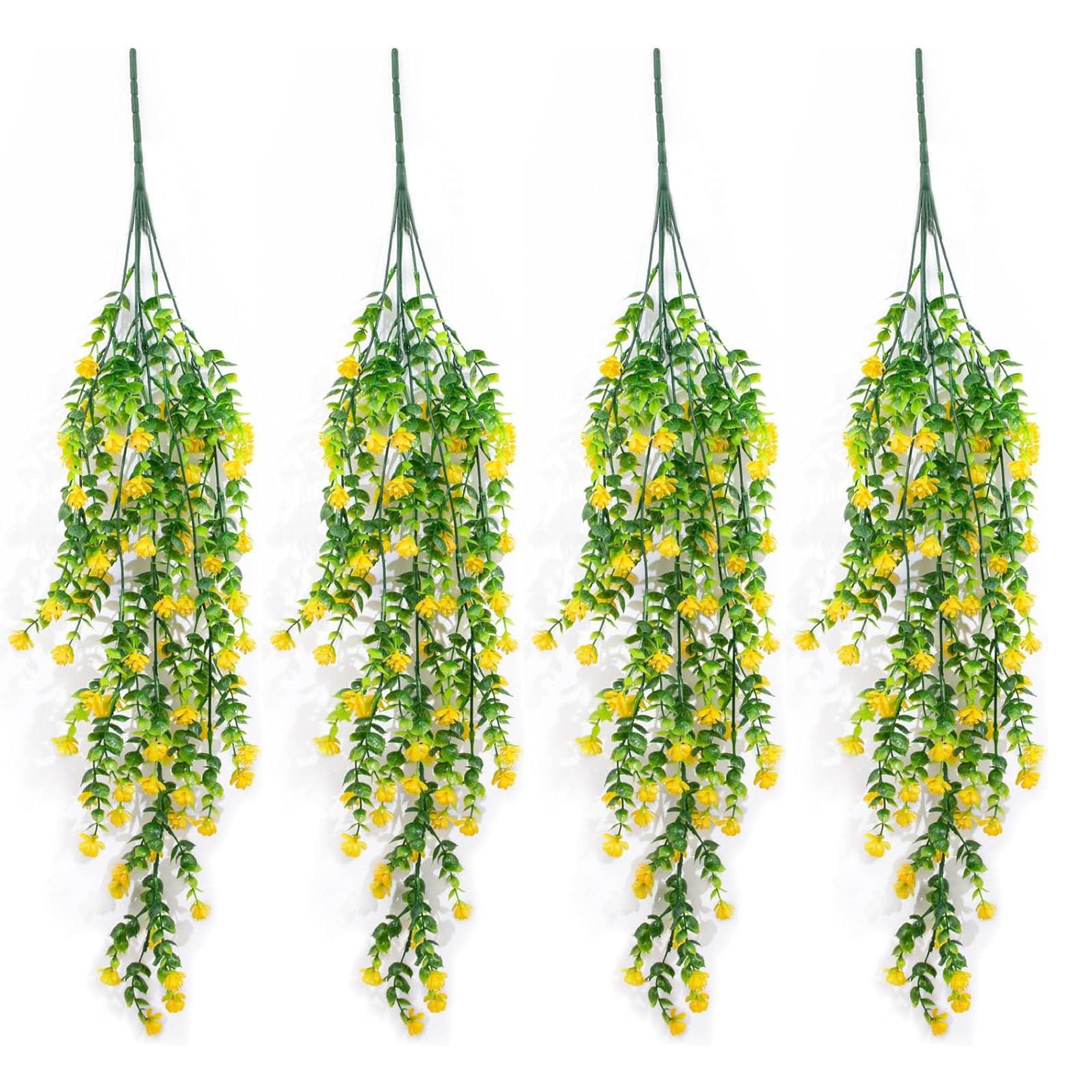 UV-Resistant 4Pcs Artificial Hanging Flowers - Yellow, Perfect for Indoor & Outdoor Décor