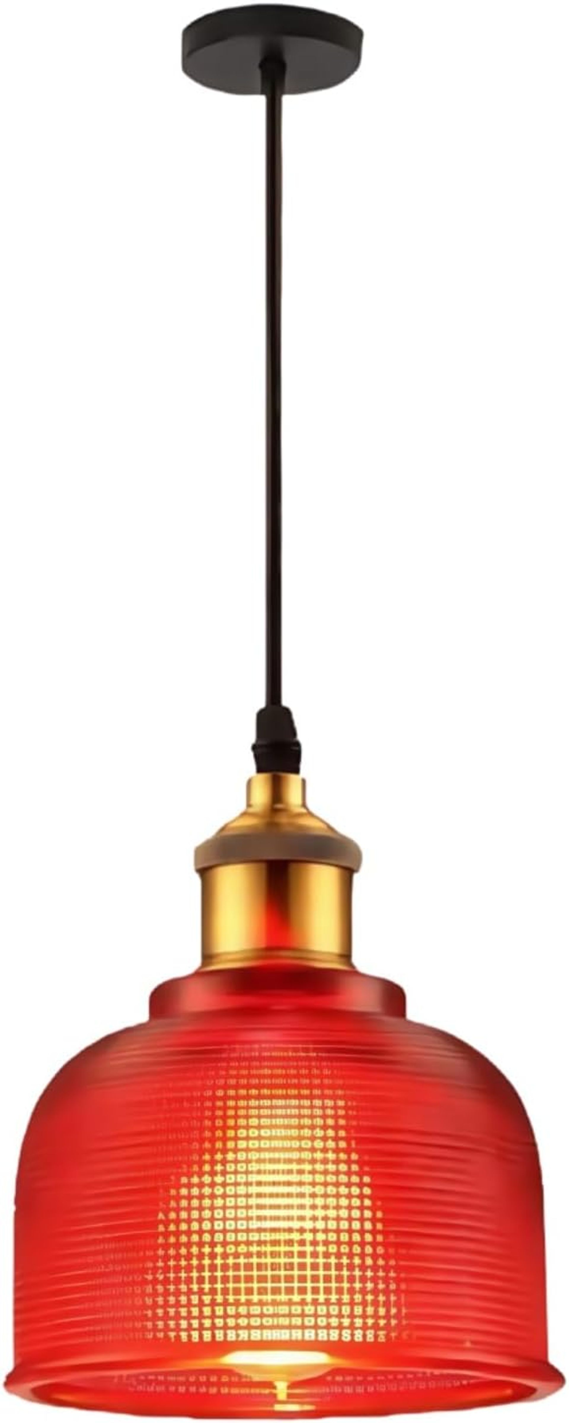 Vintage Glass Pendant Light Shade Retro Hanging Ceiling Lampshade with Adjustable Iron Fixture - Red