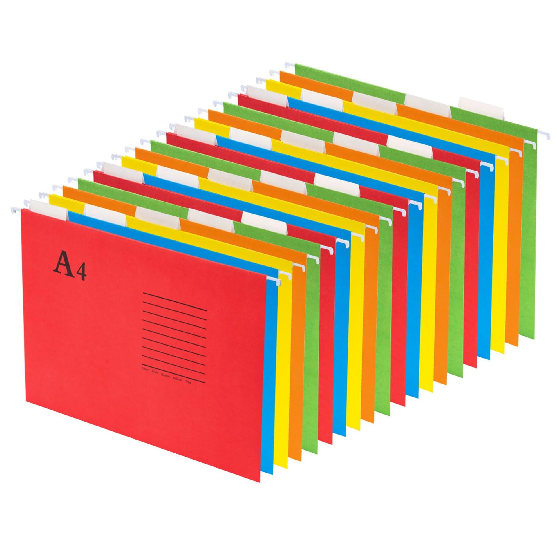 A4 Suspension Files with Tabs and Inserts 20 Pack Hanging File Folders for Filing Cabinets - Multicolour GL-A4-M