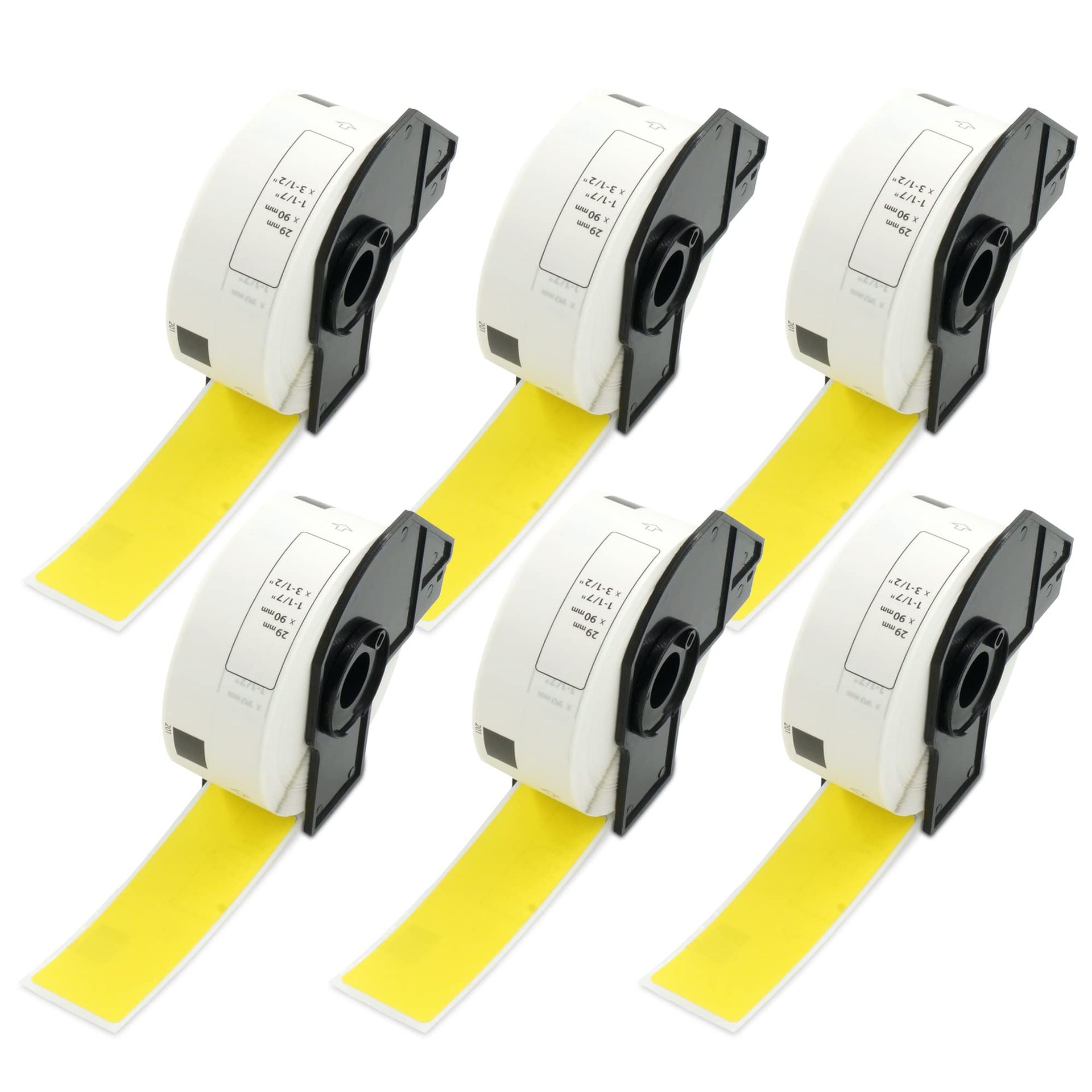 BETCKEY - 6 Rolls DK-11208 Coloured Labels, 38mm x 90mm, Black on Yellow for Brother QL Printers