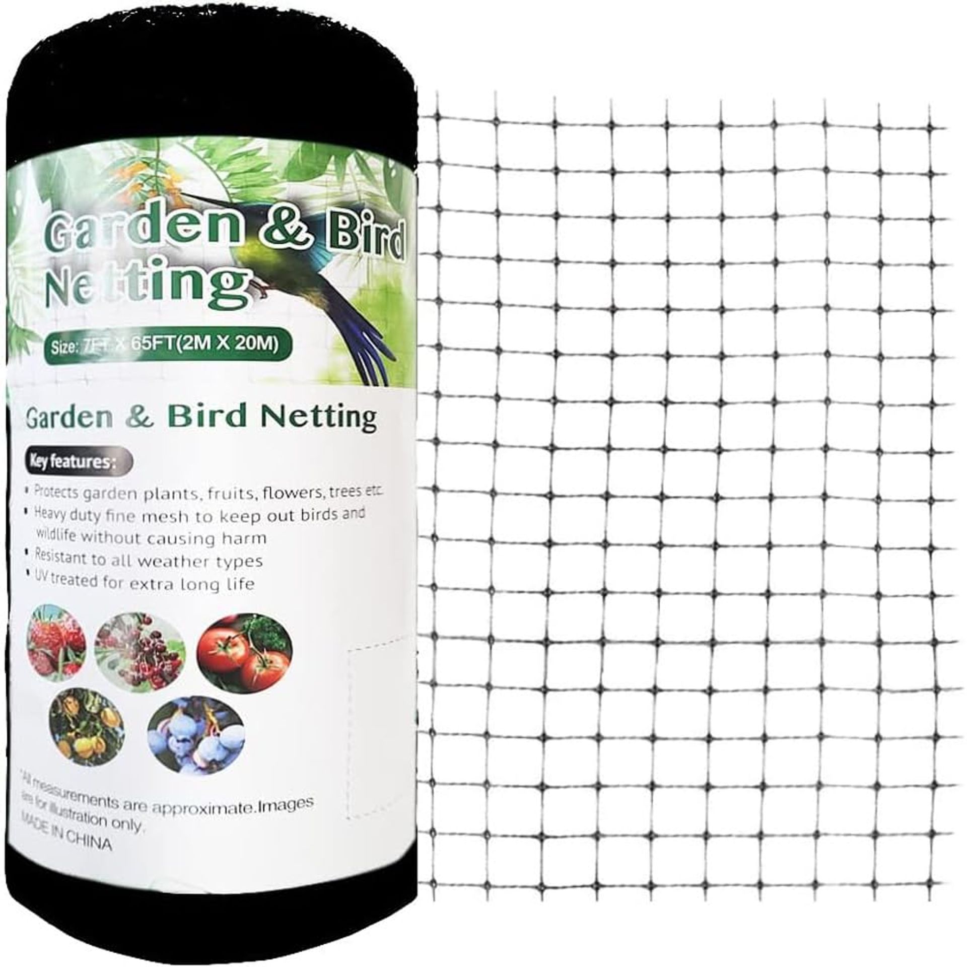 Garden Netting Anti Bird & Pest Barrier UV-Resistant HDPE 19mm Mesh - Black 2x30M