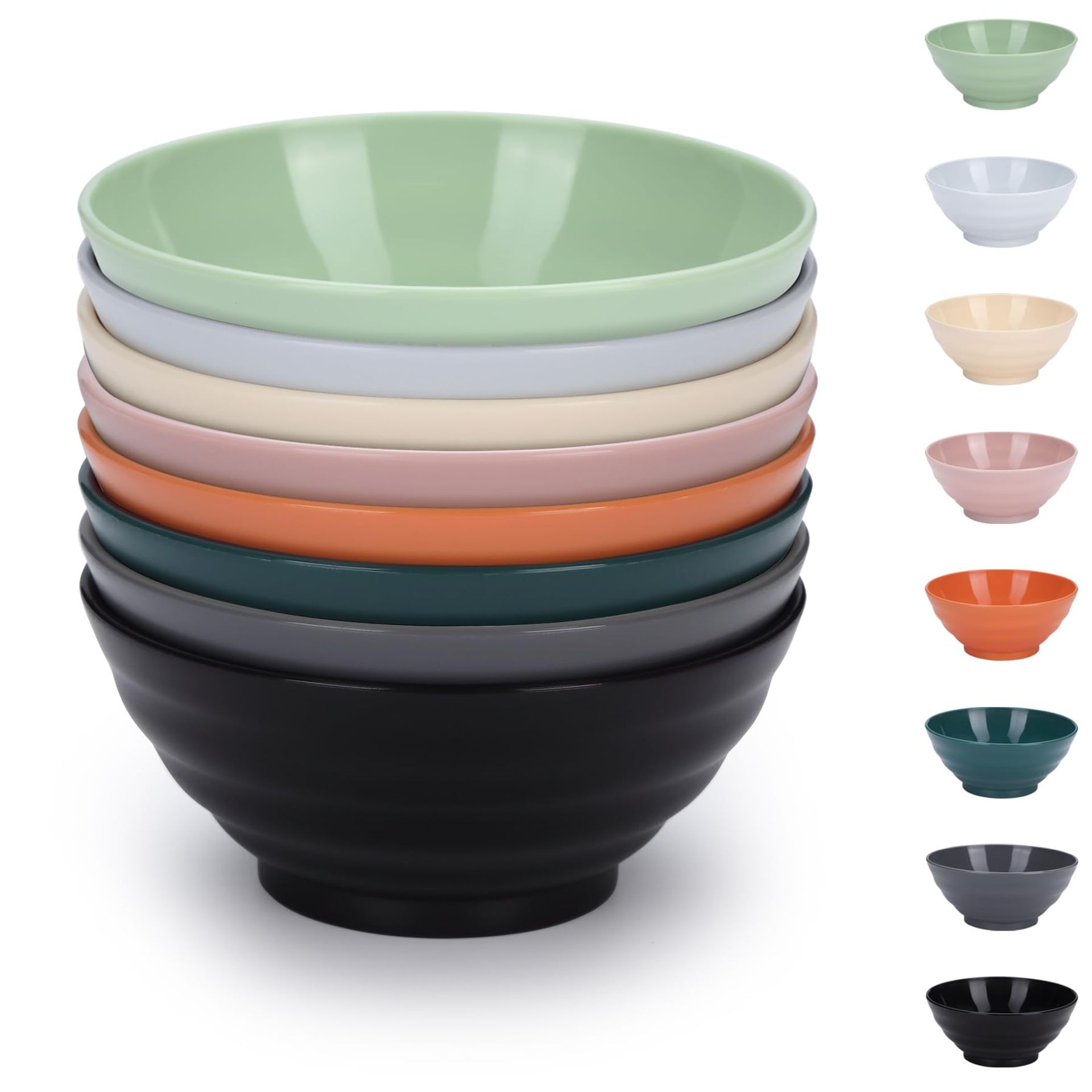 Evanda 8-Piece Unbreakable 750ml Plastic Bowls Set - Multi-Colour Lightweight Bowls for Cereal, Soup & More