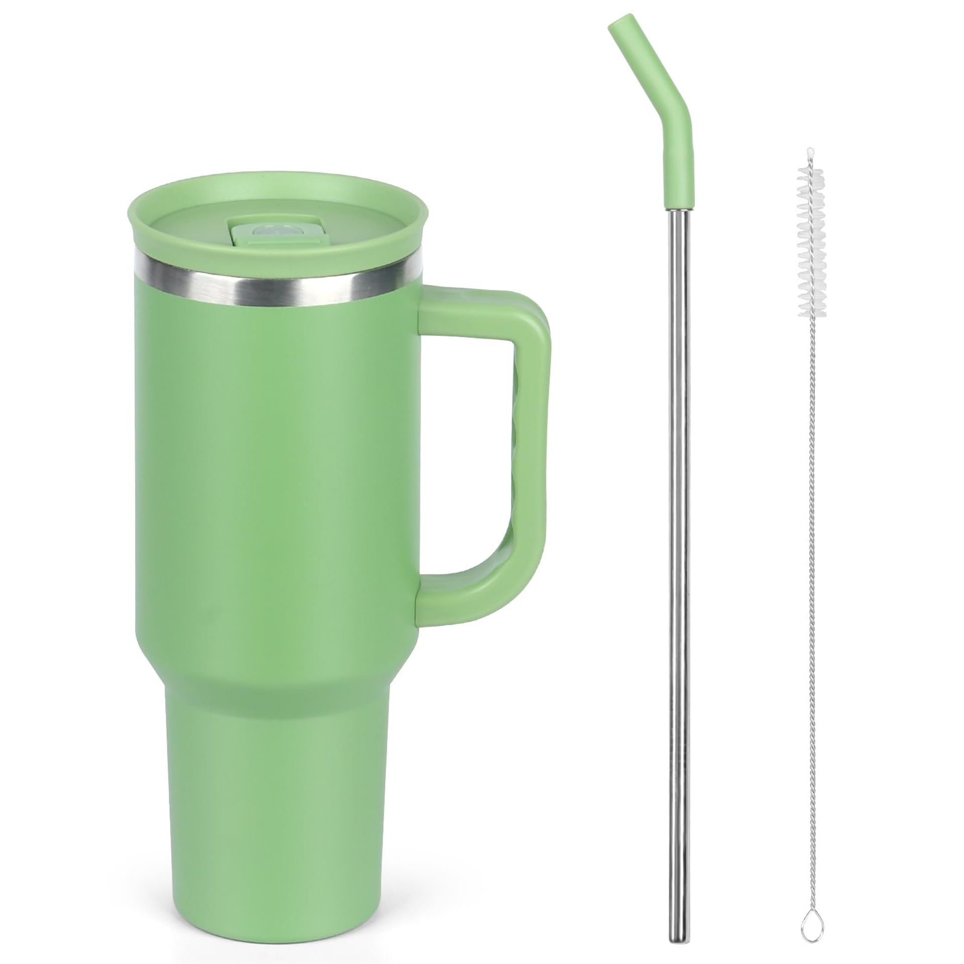 XSUPER 40oz Green Stainless Steel Tumbler with Straw & Lid - Insulated Travel Mug for Hot & Cold Drinks