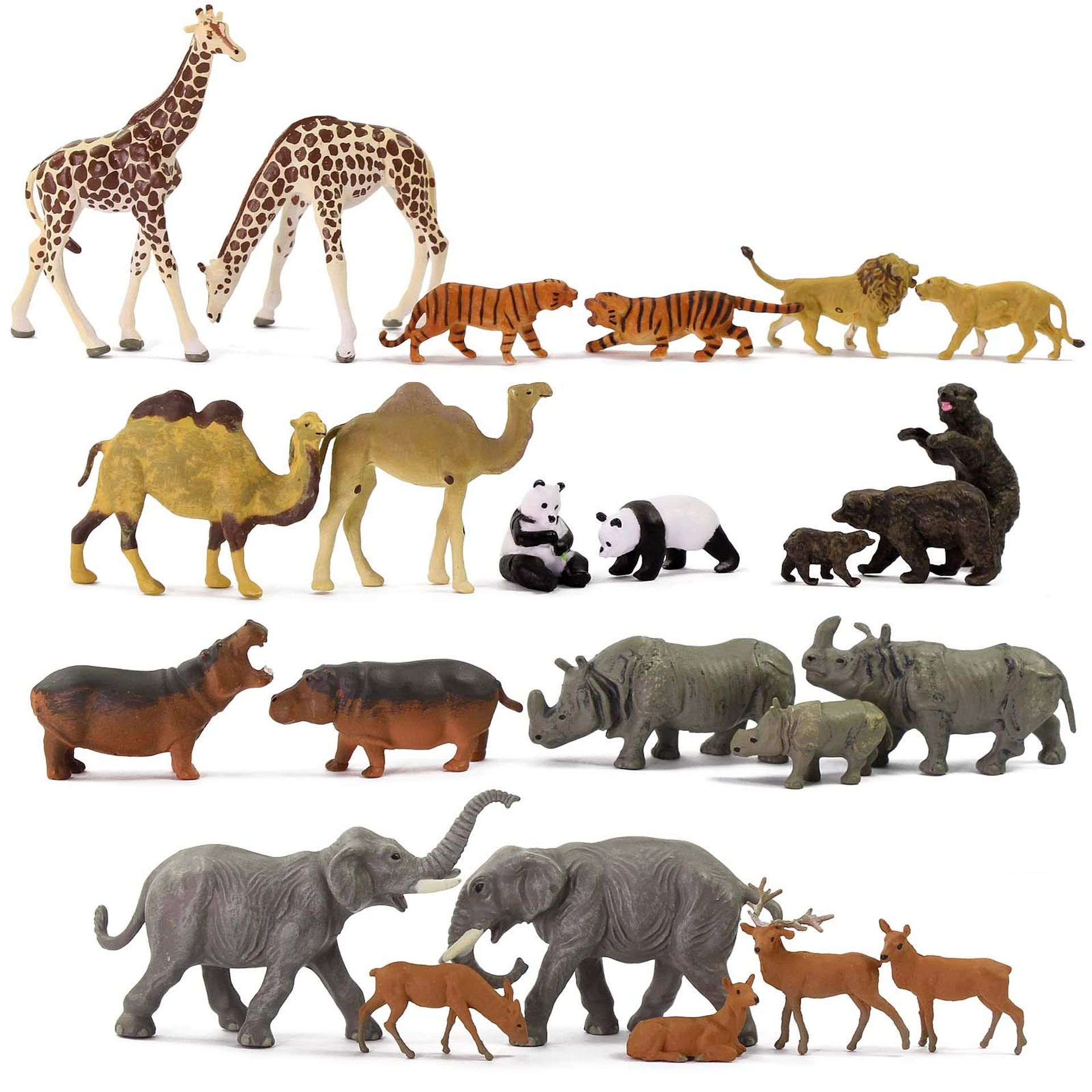 Model Train H0 Scale 1:87 Wild Animal Figures Set 24pcs PVC Scenery Decoration - Multicolour Small