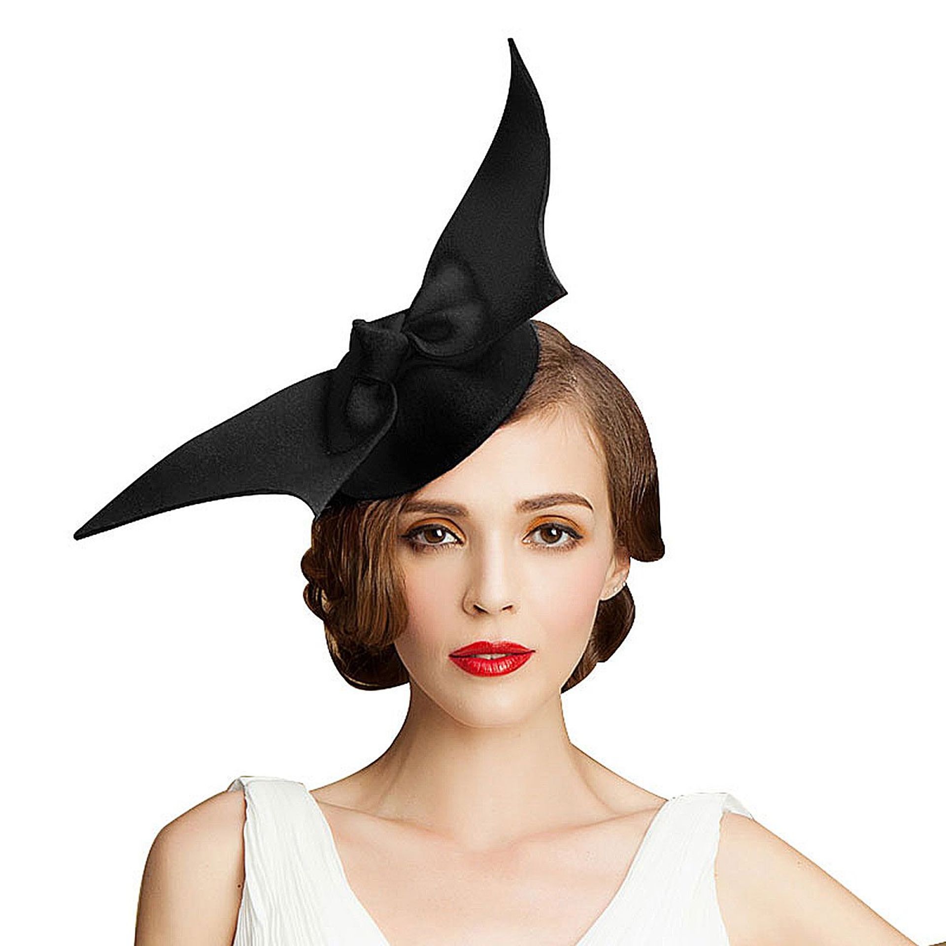 Women's Hollow Wool Felt Veil Fascinator Hat Elegant Wedding Headpiece - Black One Size-XL