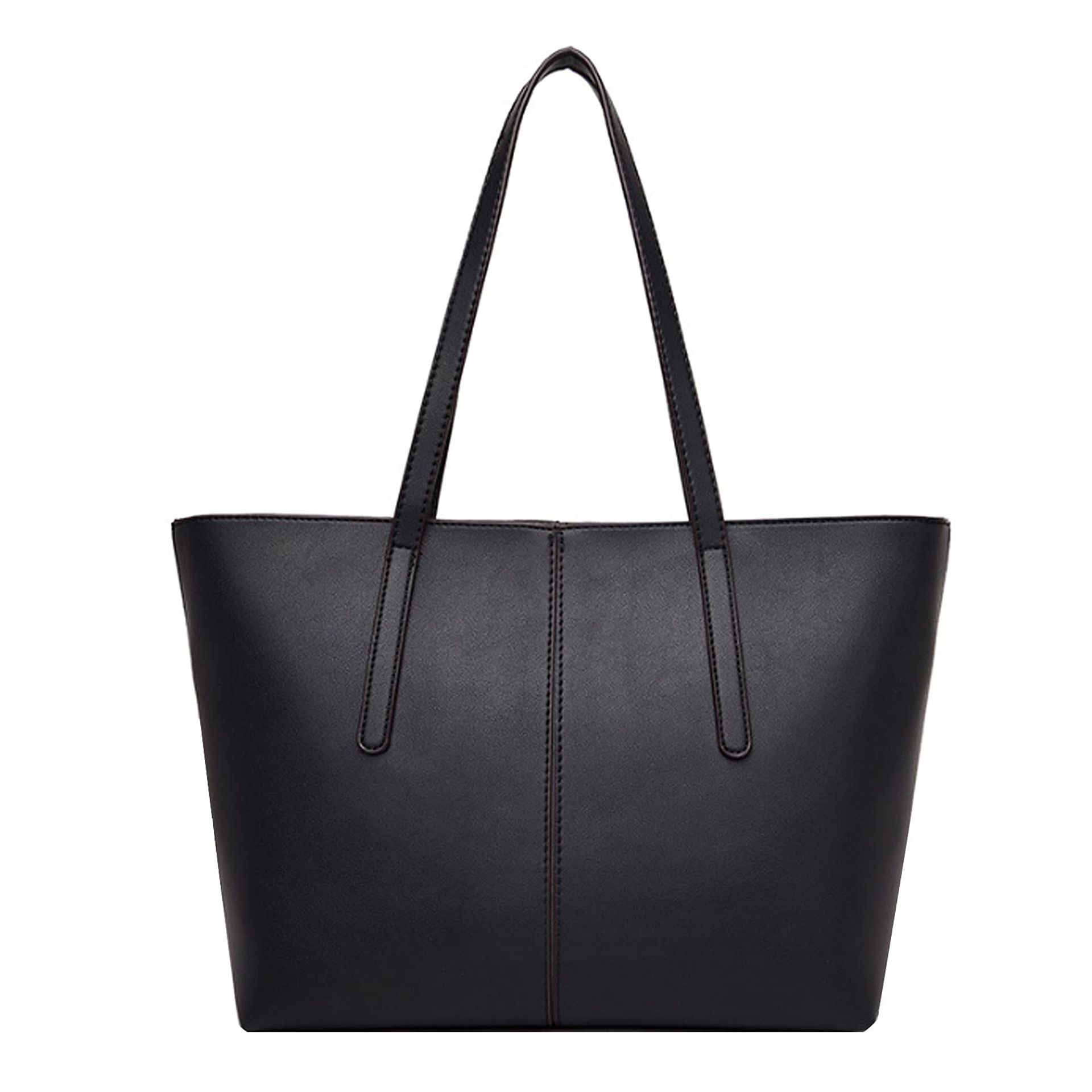 Ladies Designer Leather Style Large Tote Shoulder Handbag Satchel for Everyday Use - Black One Size