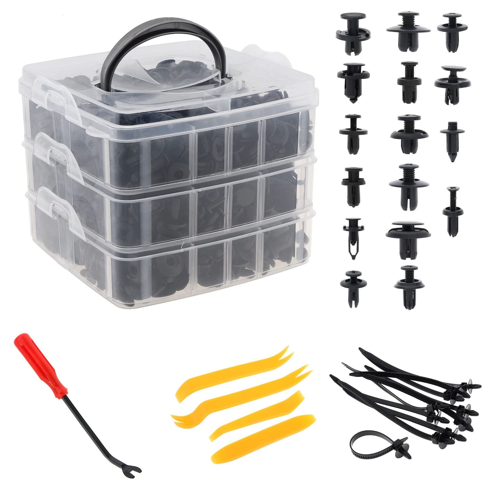 620Pcs Car Clips Fasteners Kit with Trim Removal Tools & Cable Ties - Fits Ford, Toyota, Honda & More