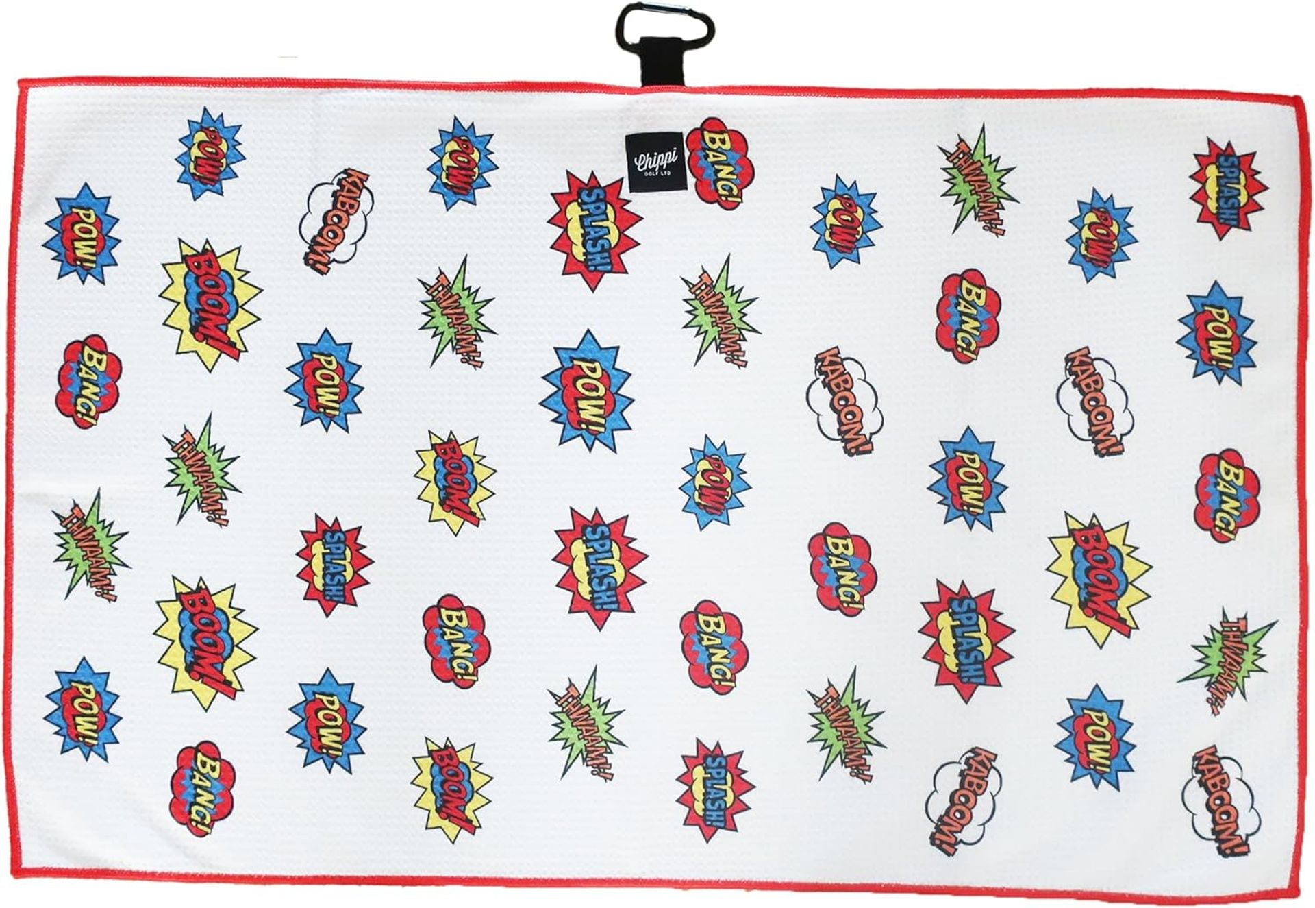 Chippi Golf Microfiber Waffle Pattern Towel, Comic Book Red, with Heavy Duty Clip