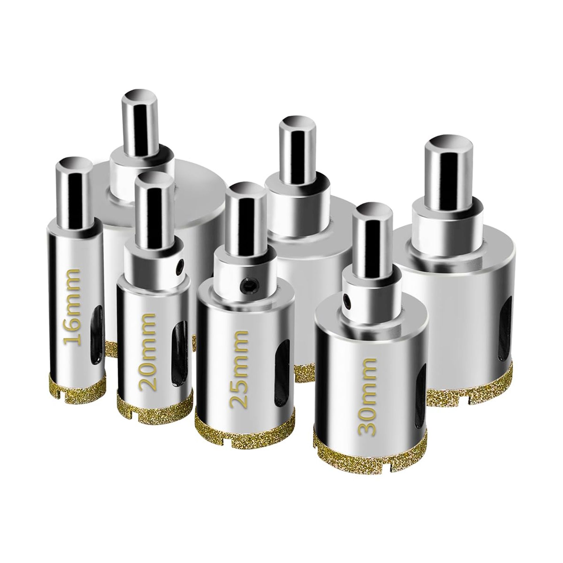 Diamond Hole Saw Set for Tile, Porcelain, Glass, Marble, Ceramic with Pilot Drill Bit - Silver 16-50mm 7Pcs Set