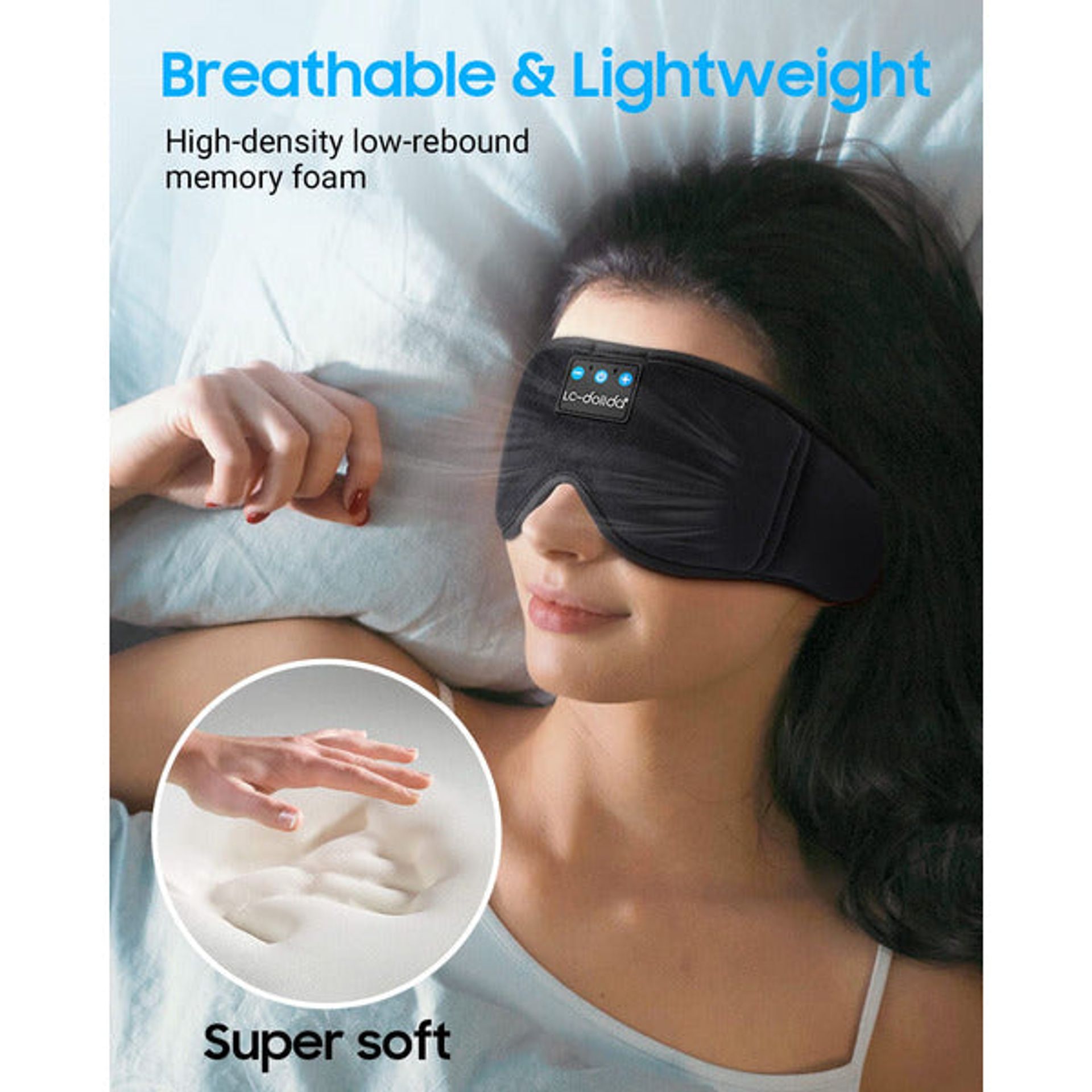 Bluetooth Sleep Mask Headphones, LC-dolida 100% Blackout Bluetooth Eye Mask With Headphones,10 Hours Long Battery Life Sleep Headphones Built-in Comfortable HD Speakers For Office/Travel - View #10