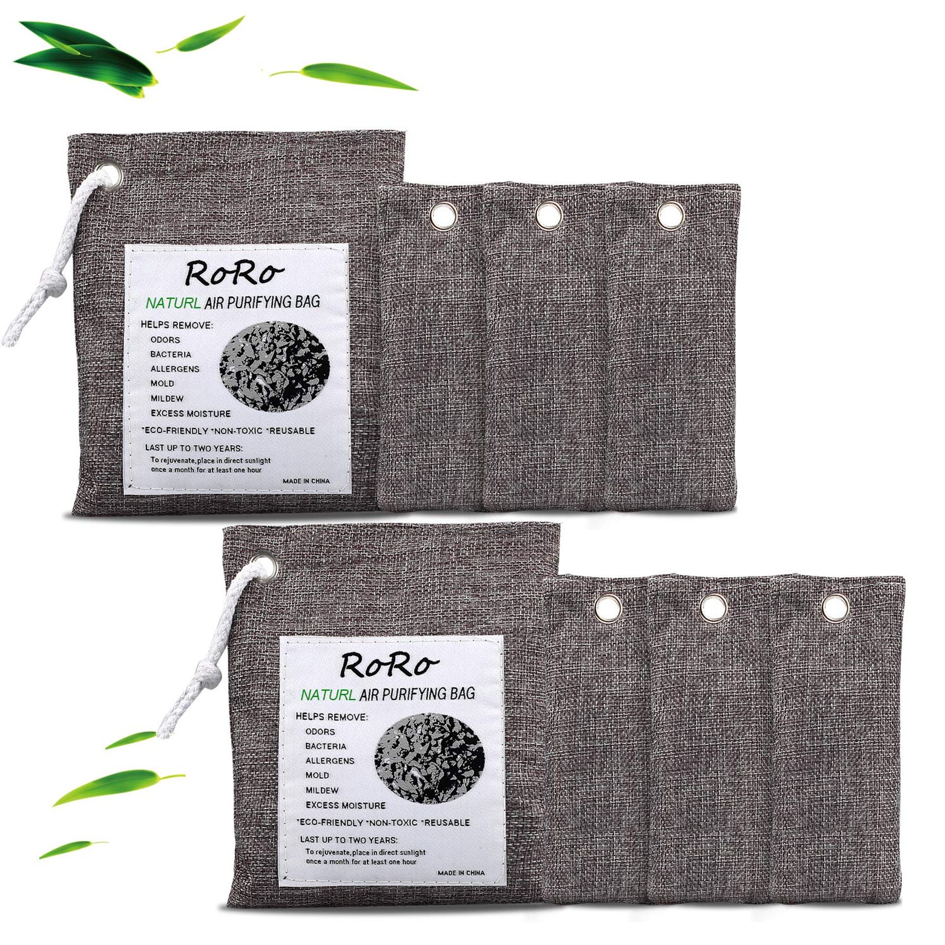8 Pack Bamboo Charcoal Air Purifying Bags - Odour Absorbers for Shoes, Closets, Car Fresheners