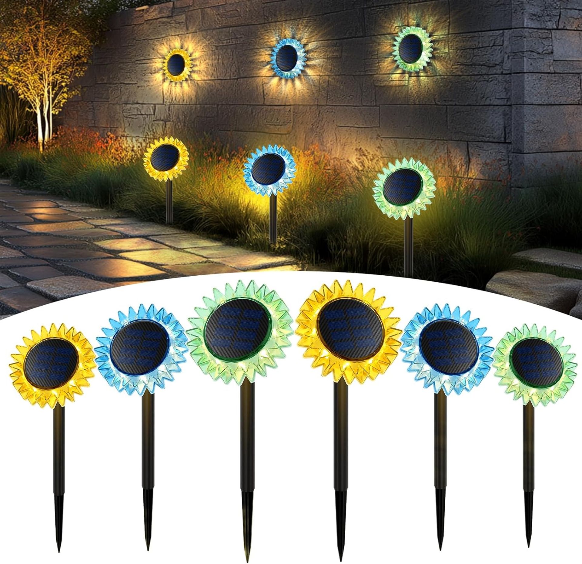 Solar Powered Sunflower Garden Lights 6 Pack, Waterproof LED Pathway & Fence Decorations for Outdoors