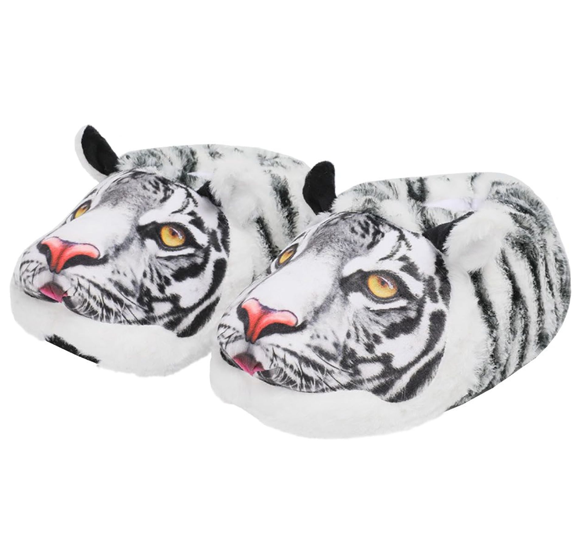 Women's Cartoon Animal Slippers - Warm Plush Memory Foam, Anti-Slip, White Tiger Design, Size 8-10