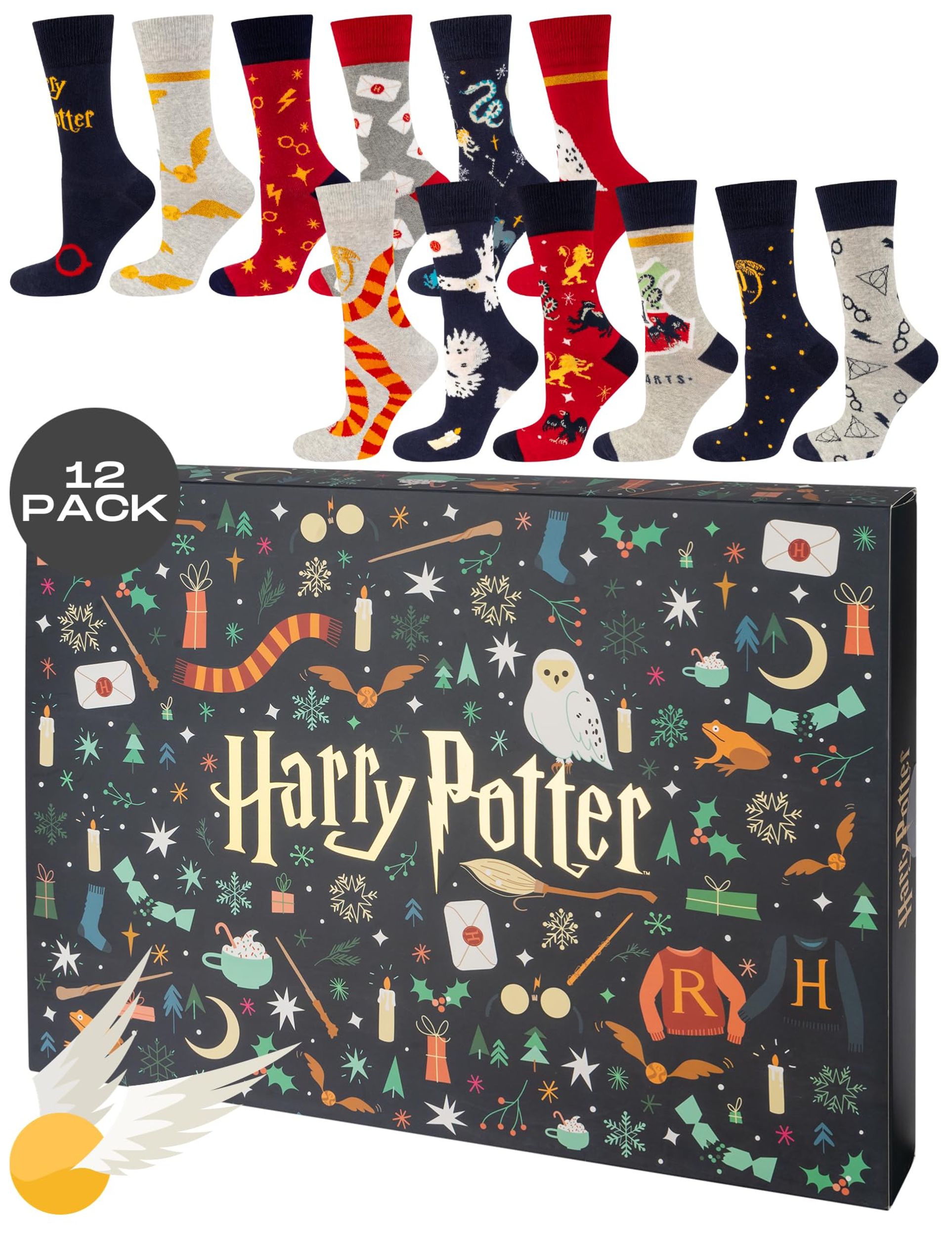 Harry Potter Socks Gift Set 12 Pairs Cotton Crew Socks in Gift Box - Harry Potter 12 Pieces UK 2.5-6.5