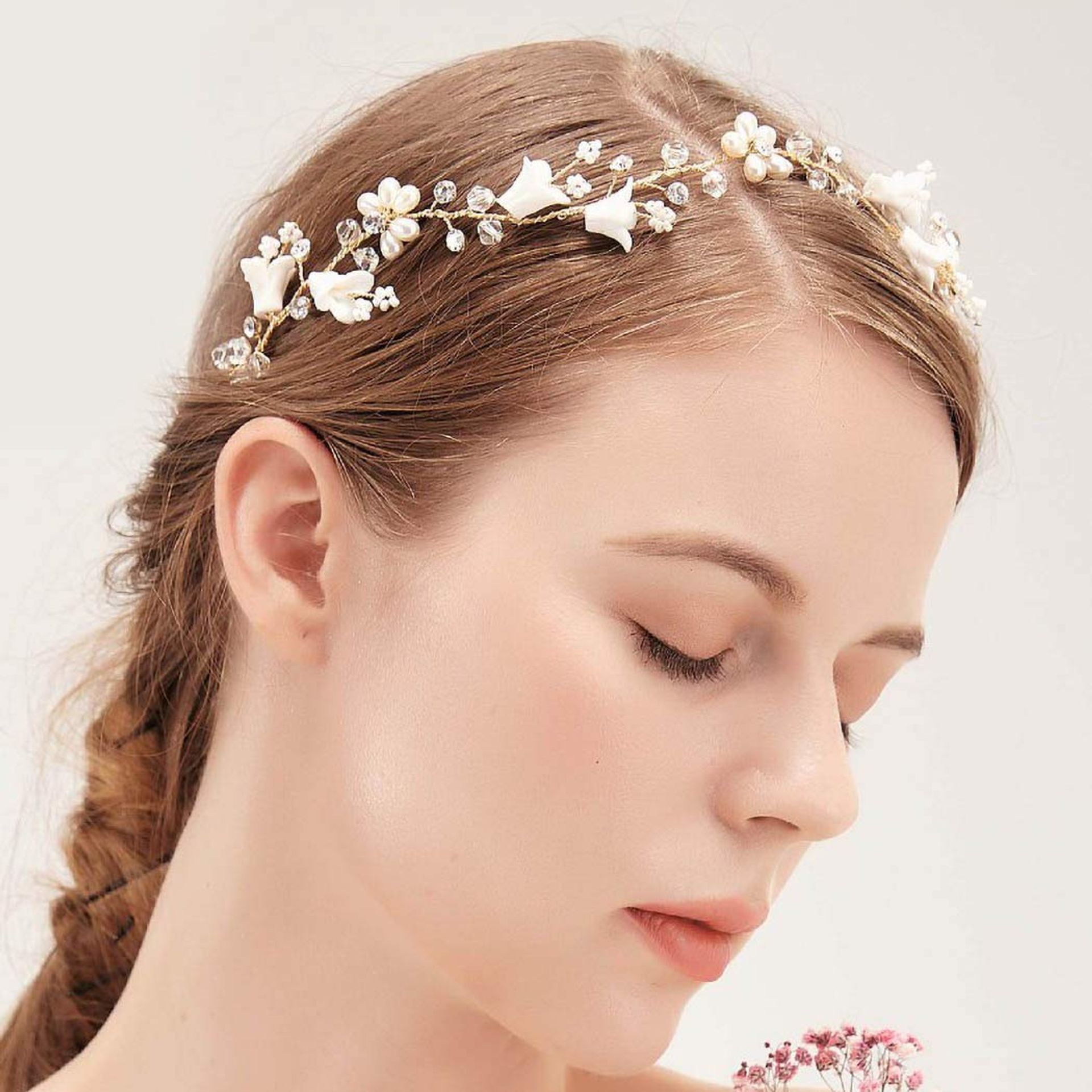 Bridal Wedding Hair Vine Crystal Headband with Pearls and Rhinestones for Brides and Bridesmaids - Silver 42cm