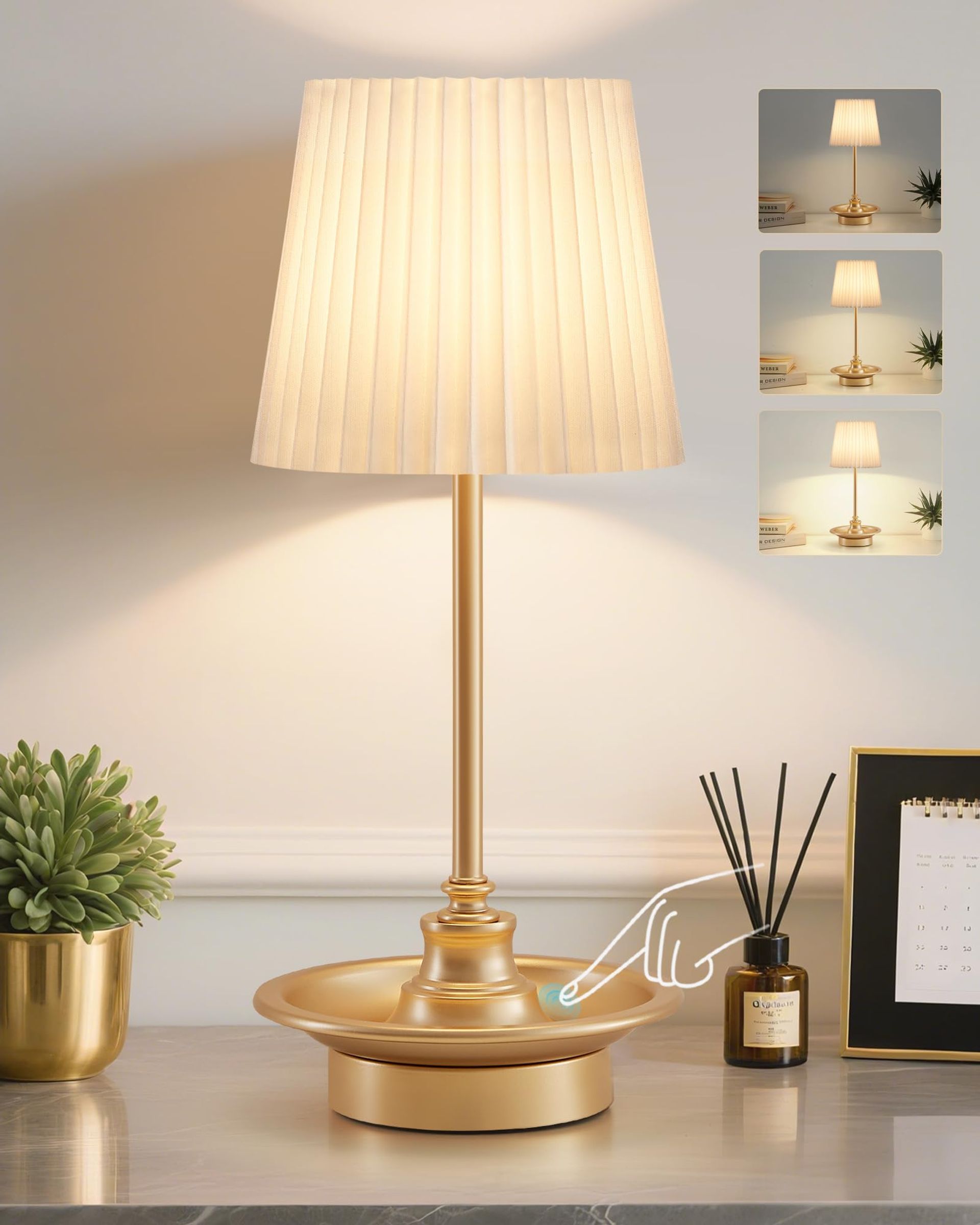 Rechargeable LED Table Lamp with Touch Control, 3 Brightness Levels, Portable Battery Operated Light for Bedroom, Camping & Dining