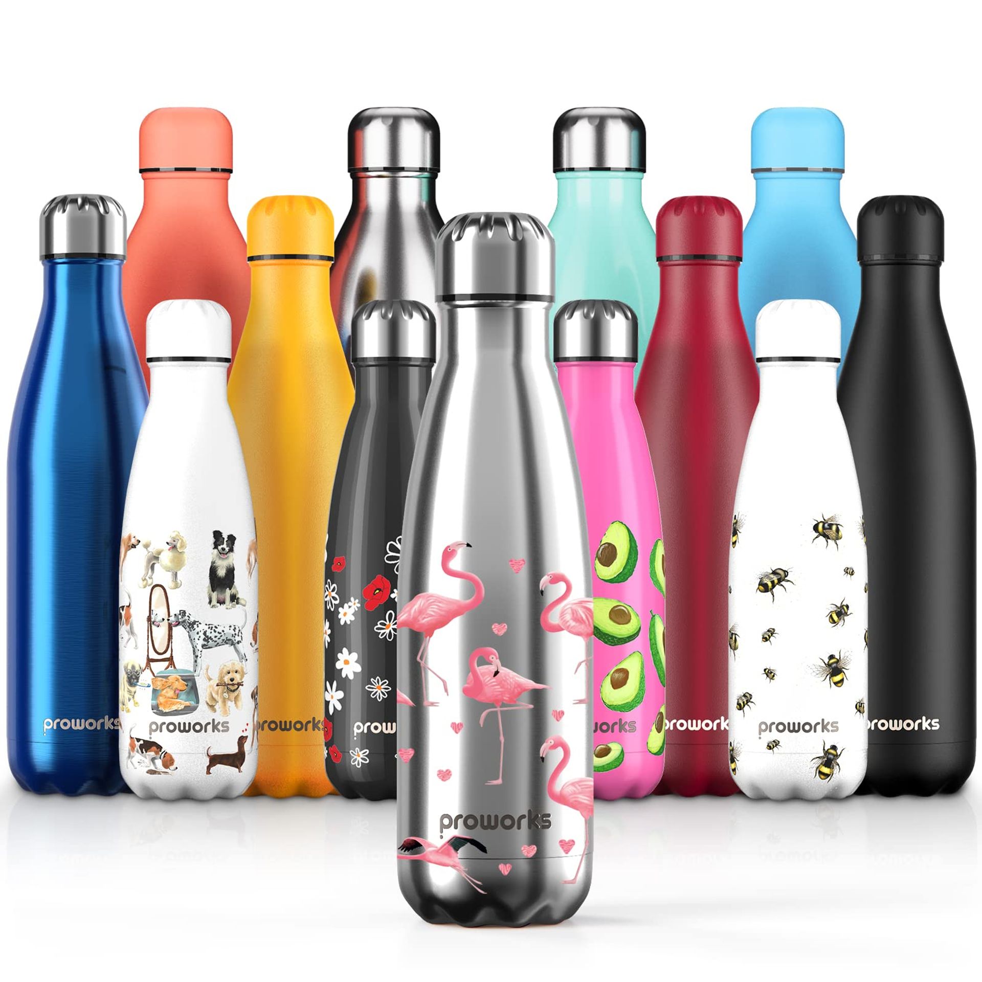 Stainless Steel Insulated Sports Water Bottle 1L – Keeps Drinks Hot 12h or Cold 24h – Leakproof & BPA Free – Silver Flamingo Design