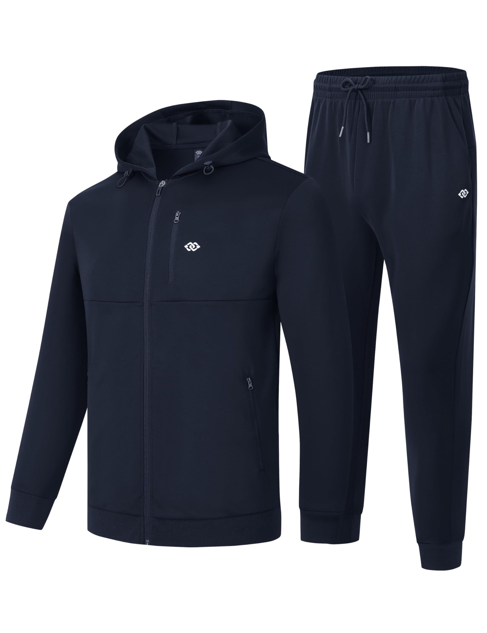 Men's Full Zip Tracksuit Set with Hooded Jacket & Joggers, Zip Pockets, Lightweight Sportswear - Navy Size UK L