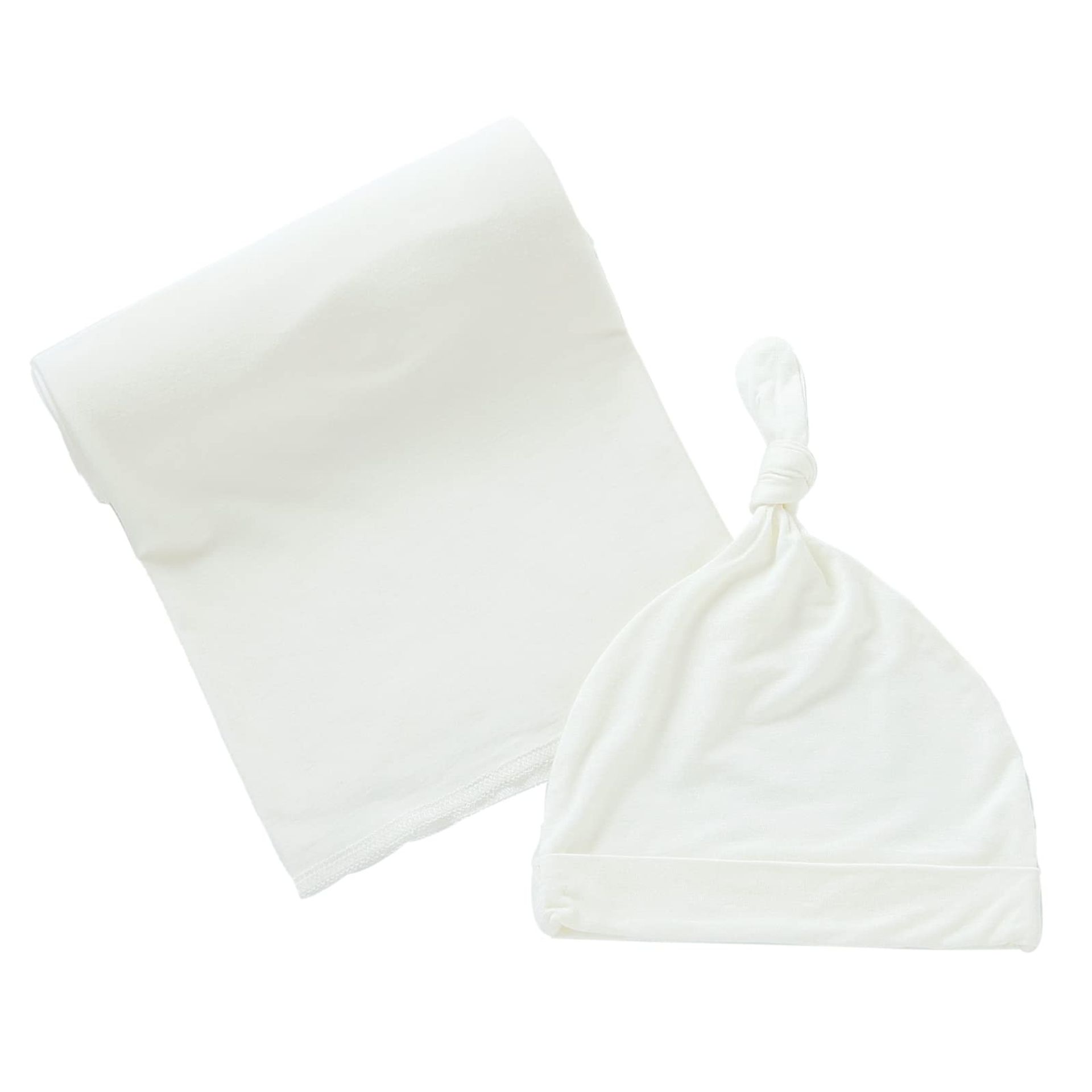 Baby Swaddle Blanket & Hat Set – Soft 100% Cotton, Breathable & Multi-Use - 114x114cm White