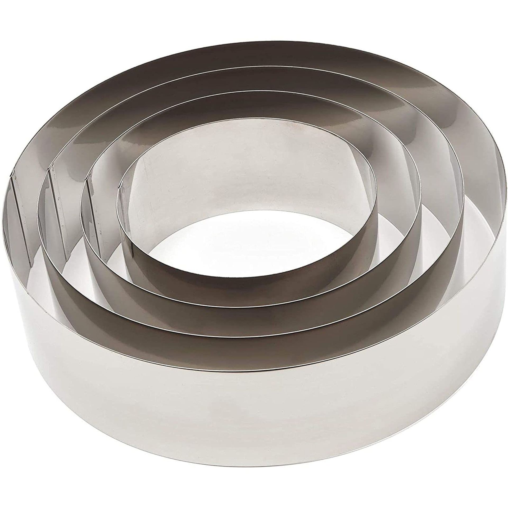 4 Piece Cake Ring Set Stainless Steel Round Moulds for Baking, Mousse & Pastries - Silver 6/8/10/12 Inch - Valentines - Spring Refresh