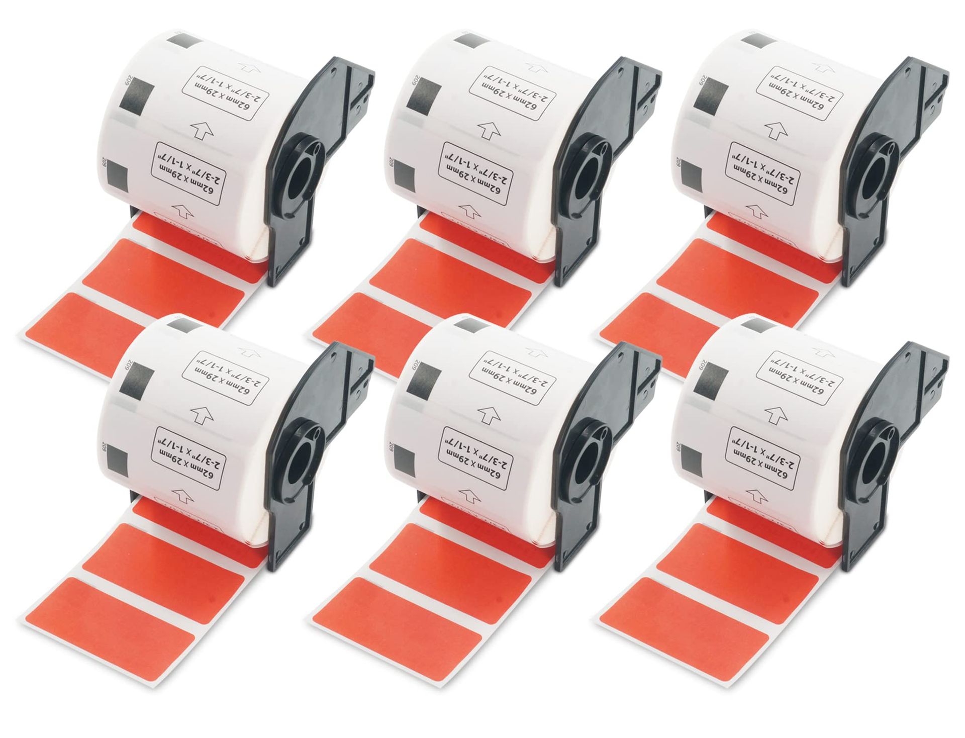 Compatible Address Labels for Brother QL Printers 6 Rolls 62mm x 29mm Adhesive Paper - Red DK-11209