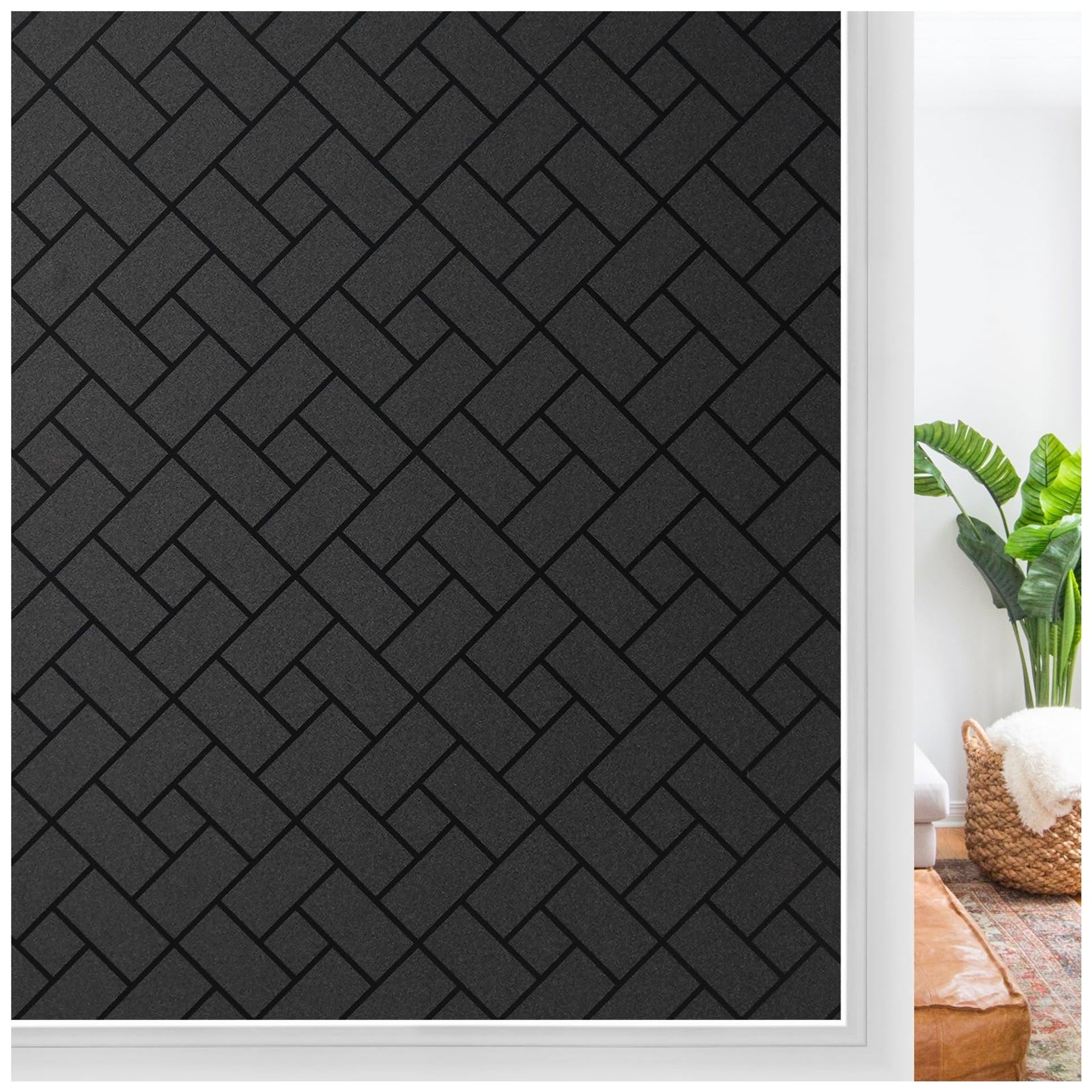 Blackout Window Film Frosted Privacy Glass Cover Non-Adhesive Anti-UV Room Darkening - 90 x 200 cm