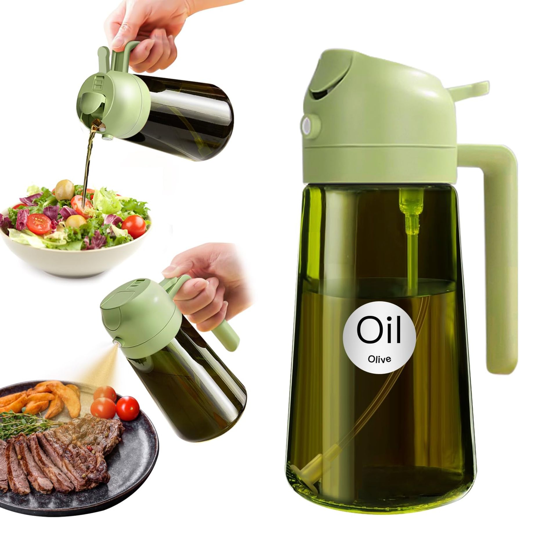 16oz Light-Blocking Dark Oil Sprayer & Olive Dispenser Bottle for Cooking - Premium Green Glass