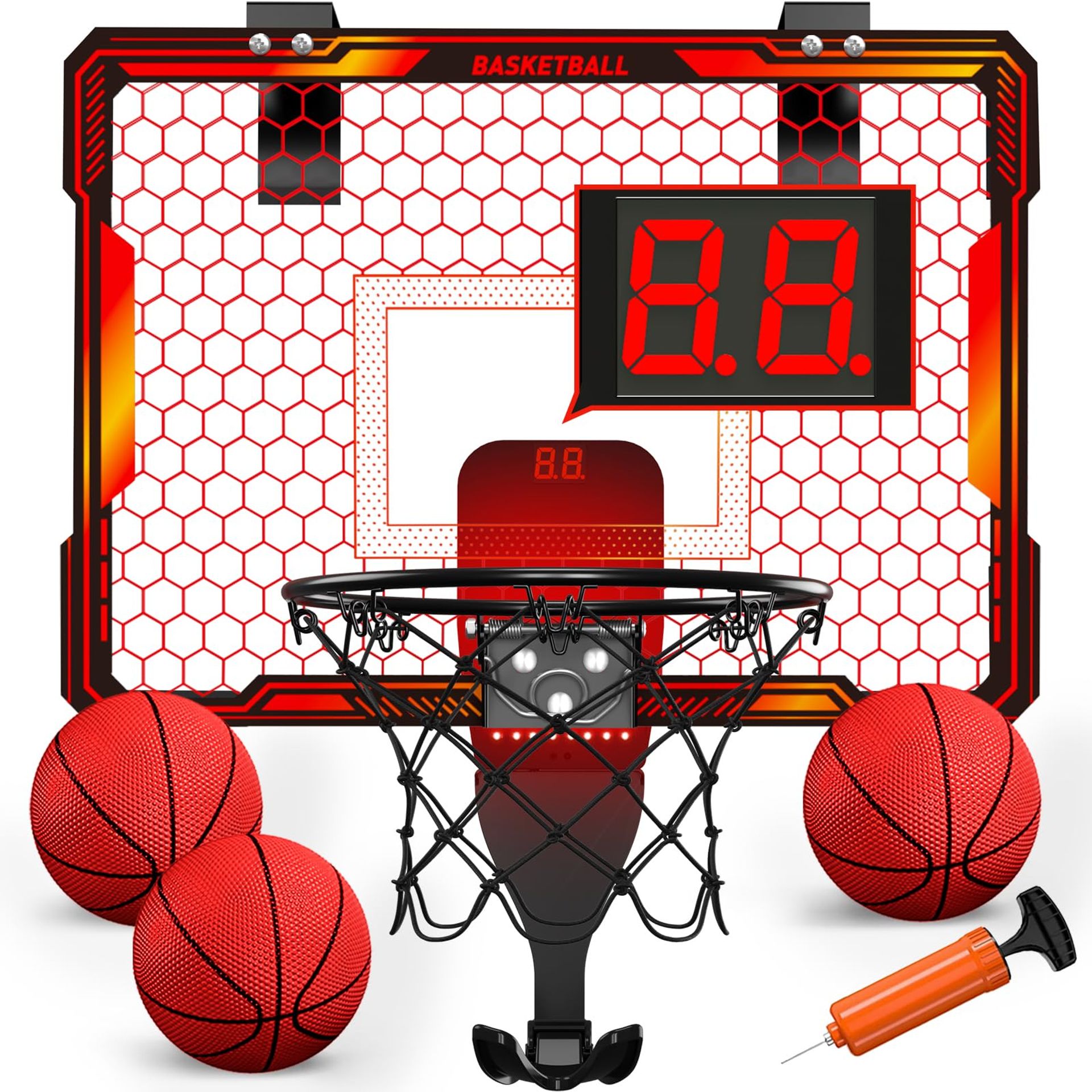 Mini Basketball Hoop for Kids with LED Lighting, Scoreboard & 3 Balls - Red Style 988-826A
