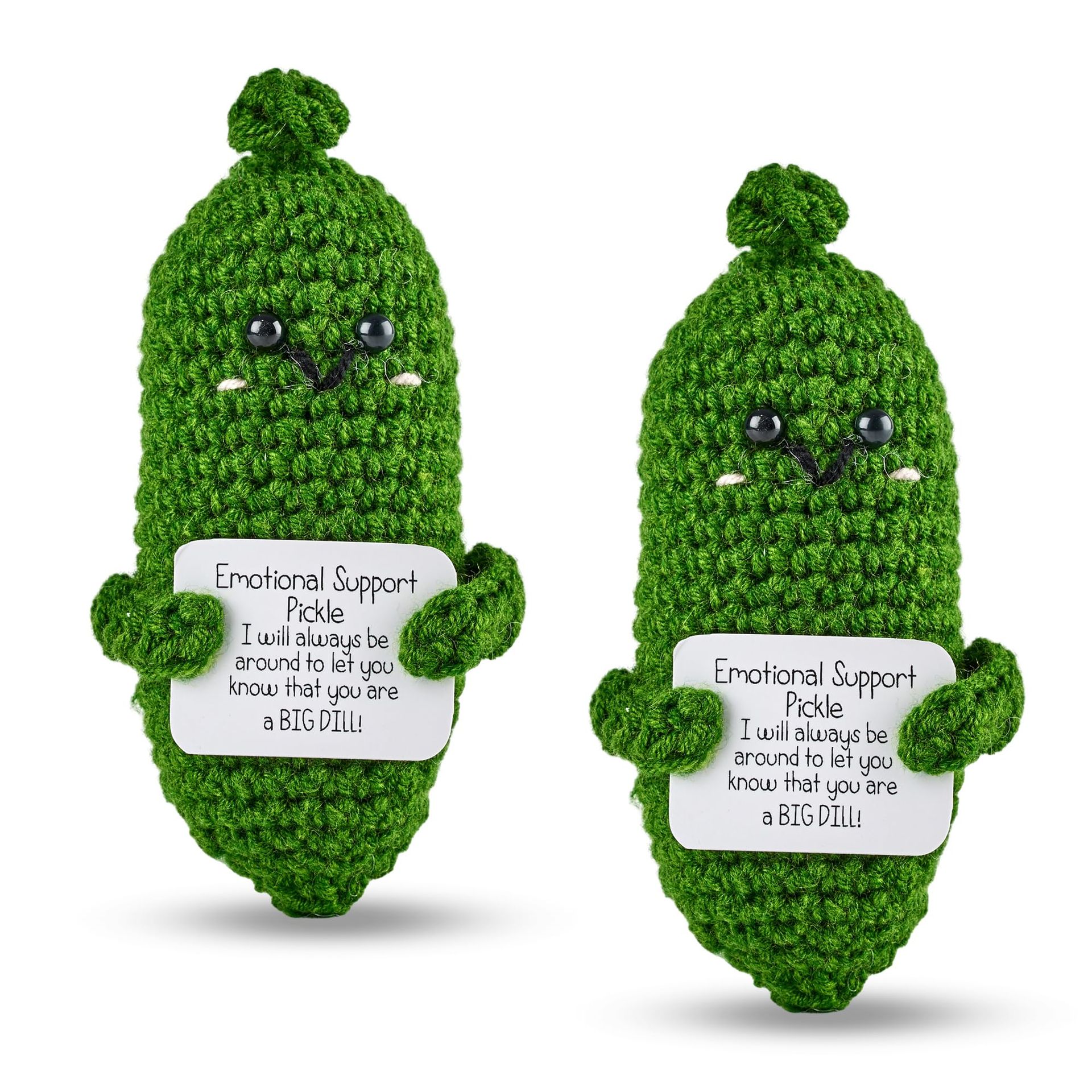 Douthfolle 2PCS Emotional Support Pickle with Positive Affirmation, Cute Handwoven Ornaments Handmade Crochet Pickled Cucumber Fun Stress Relief Gift for Christmas Birthdays Gifts