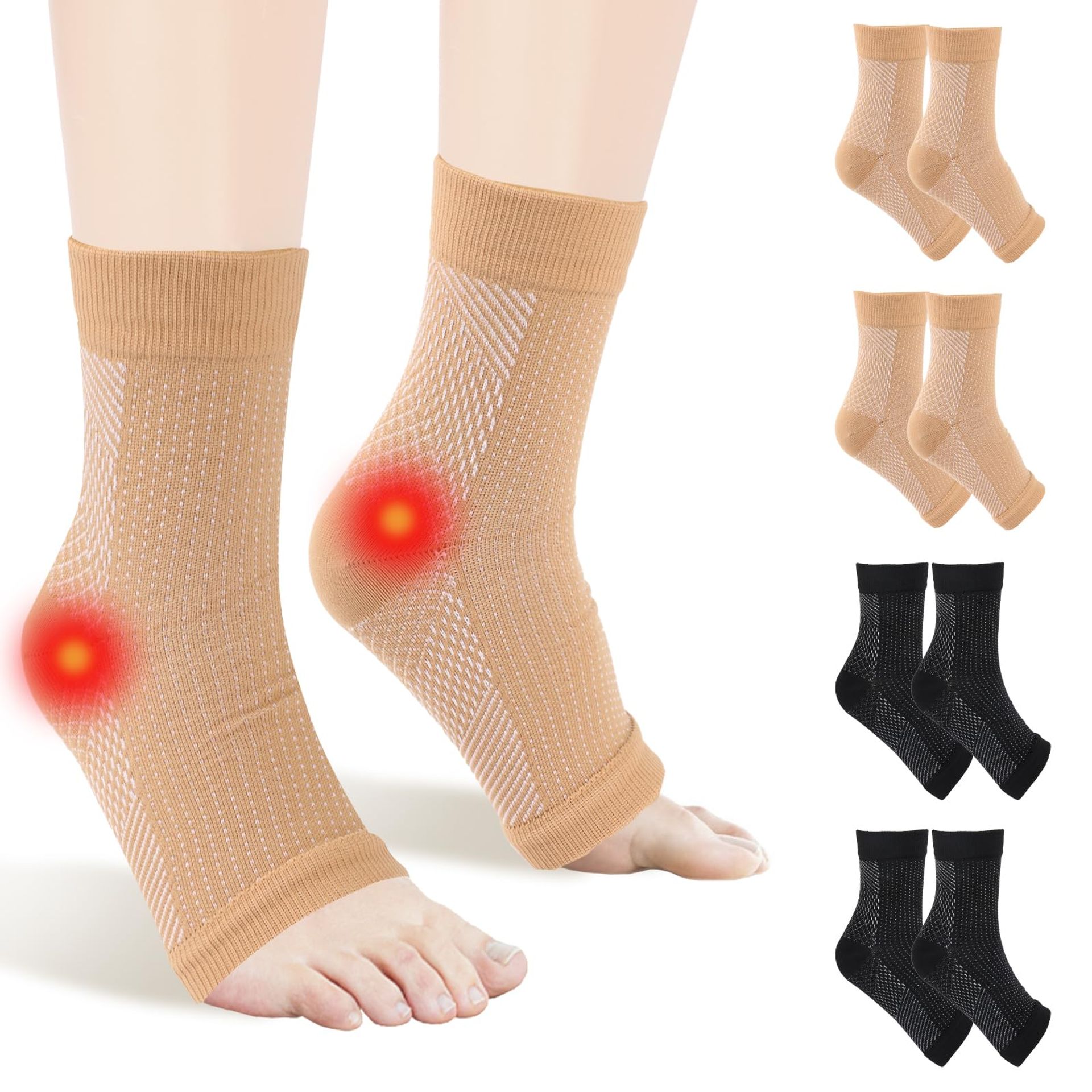 4 Pairs Neuro Compression Socks for Men & Women - Pain Relief, Anti-Slip, L/XL, Black & Skin Colour